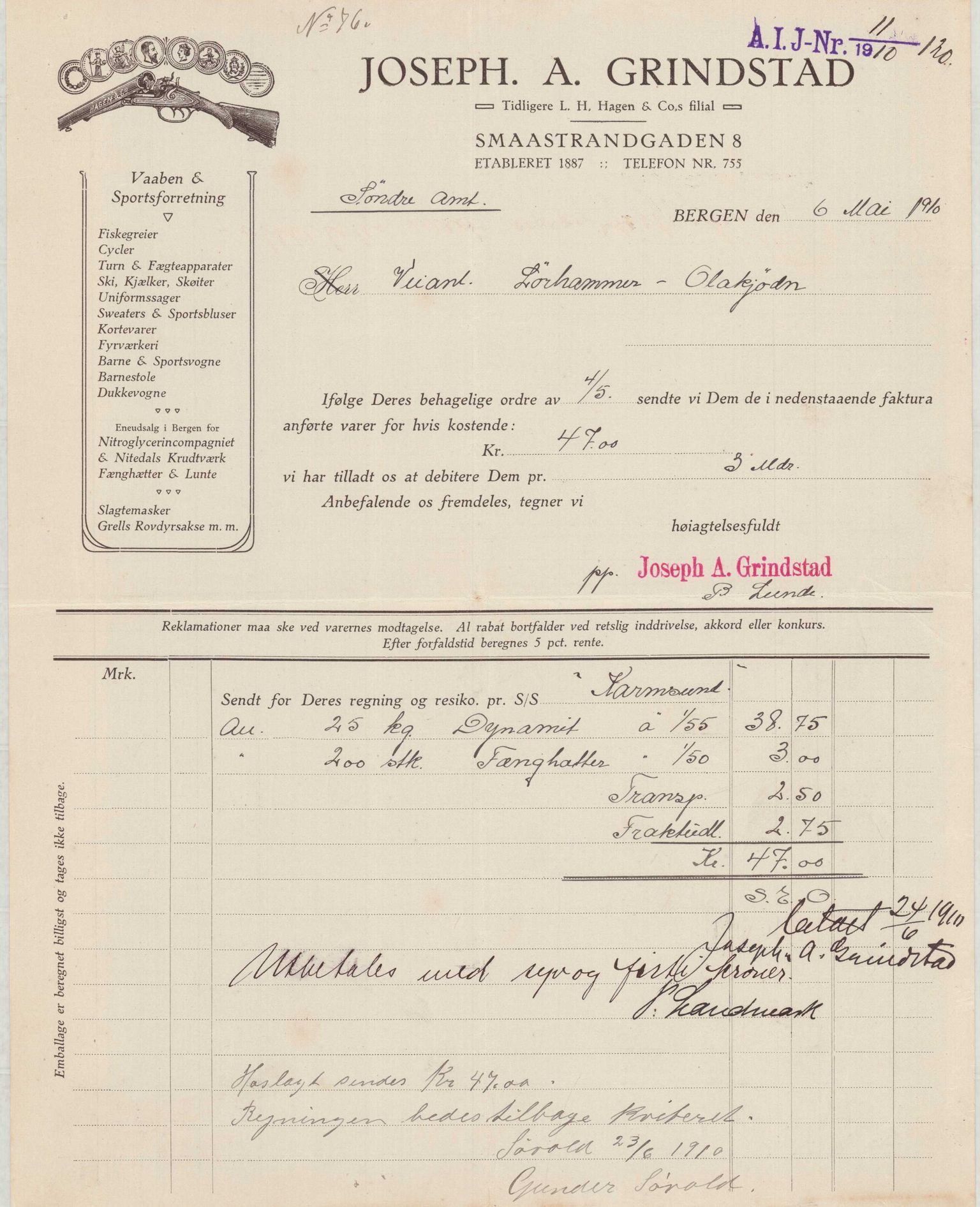 Finnaas kommune. Formannskapet, IKAH/1218a-021/E/Ea/L0001/0003: Rekneskap for veganlegg / Rekneskap for veganlegget Laurhammer - Olakjødn, 1909-1911, p. 34