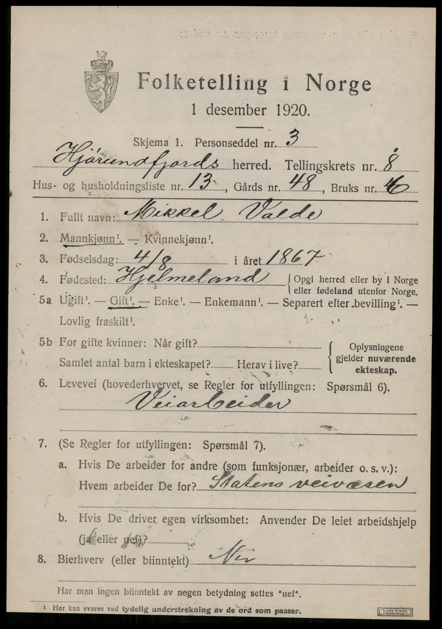 SAT, 1920 census for Hjørundfjord, 1920, p. 3025