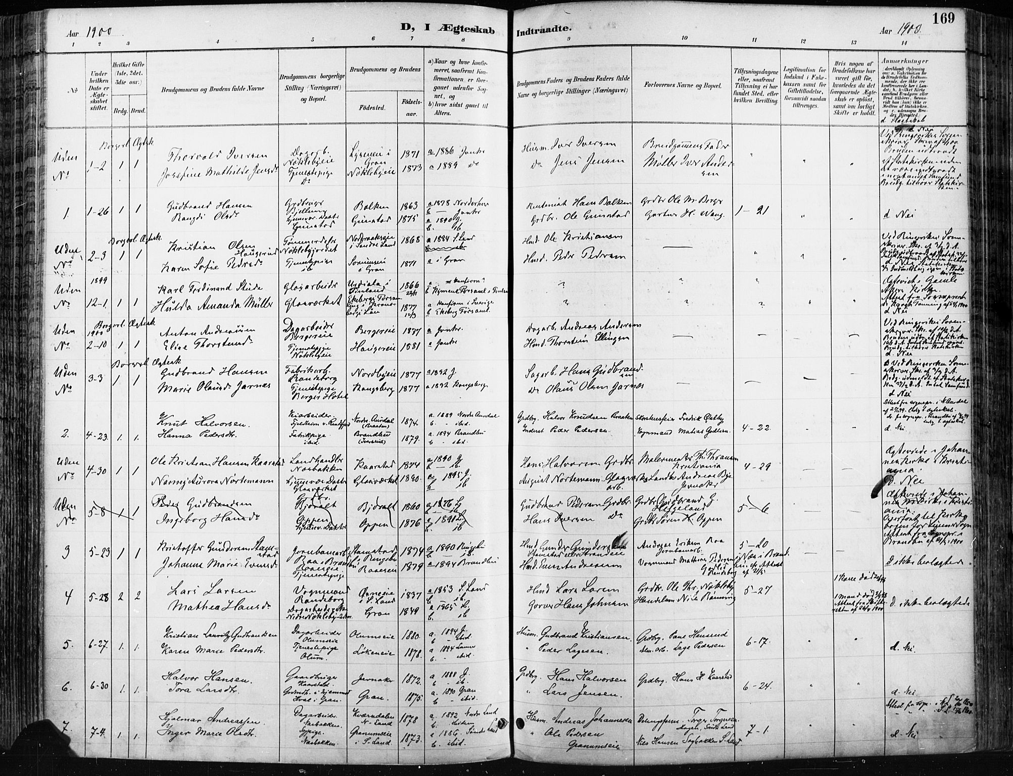 Jevnaker prestekontor, SAH/PREST-116/H/Ha/Haa/L0009: Parish register (official) no. 9, 1891-1901, p. 169