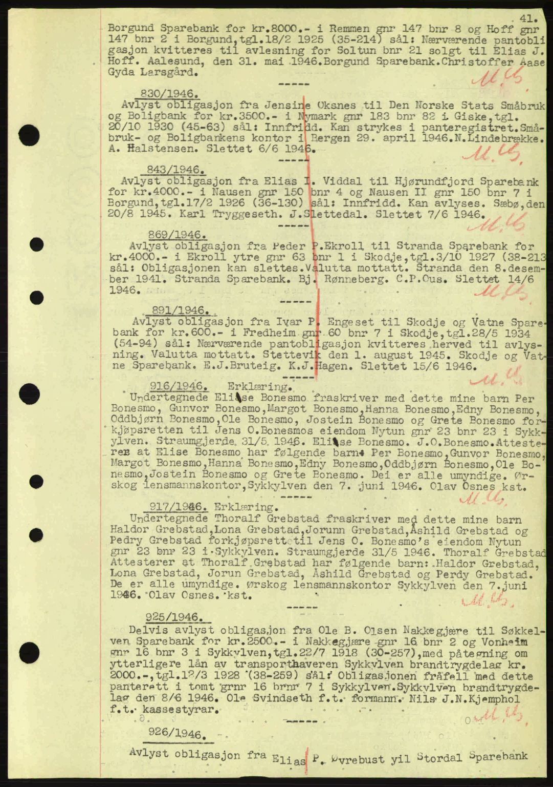 Nordre Sunnmøre sorenskriveri, SAT/A-0006/1/2/2C/2Ca: Mortgage book no. B6-14 a, 1942-1945, Diary no: : 830/1946