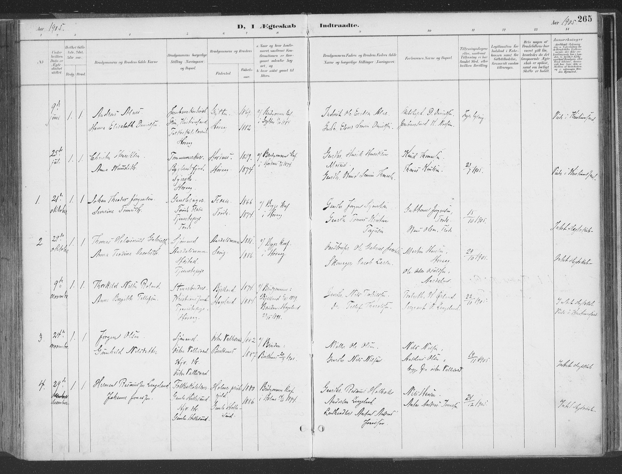 Høvåg sokneprestkontor, AV/SAK-1111-0025/F/Fa/L0006: Parish register (official) no. A 6, 1894-1923, p. 265