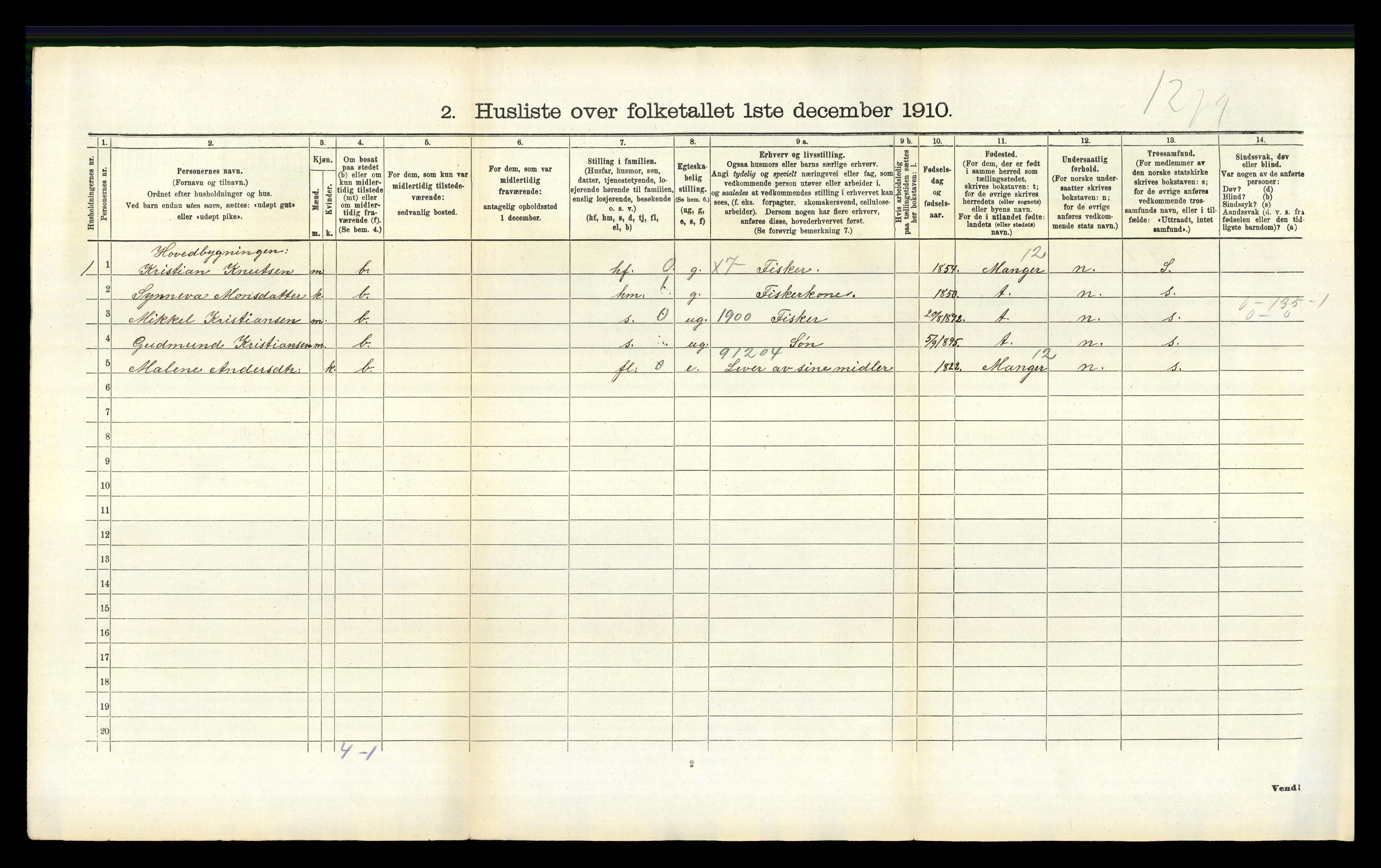 RA, 1910 census for Herdla, 1910, p. 655