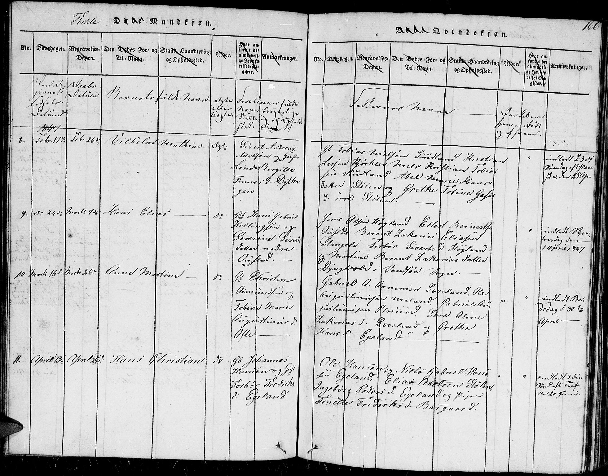 Herad sokneprestkontor, AV/SAK-1111-0018/F/Fb/Fba/L0001: Parish register (copy) no. B 1, 1815-1852, p. 166