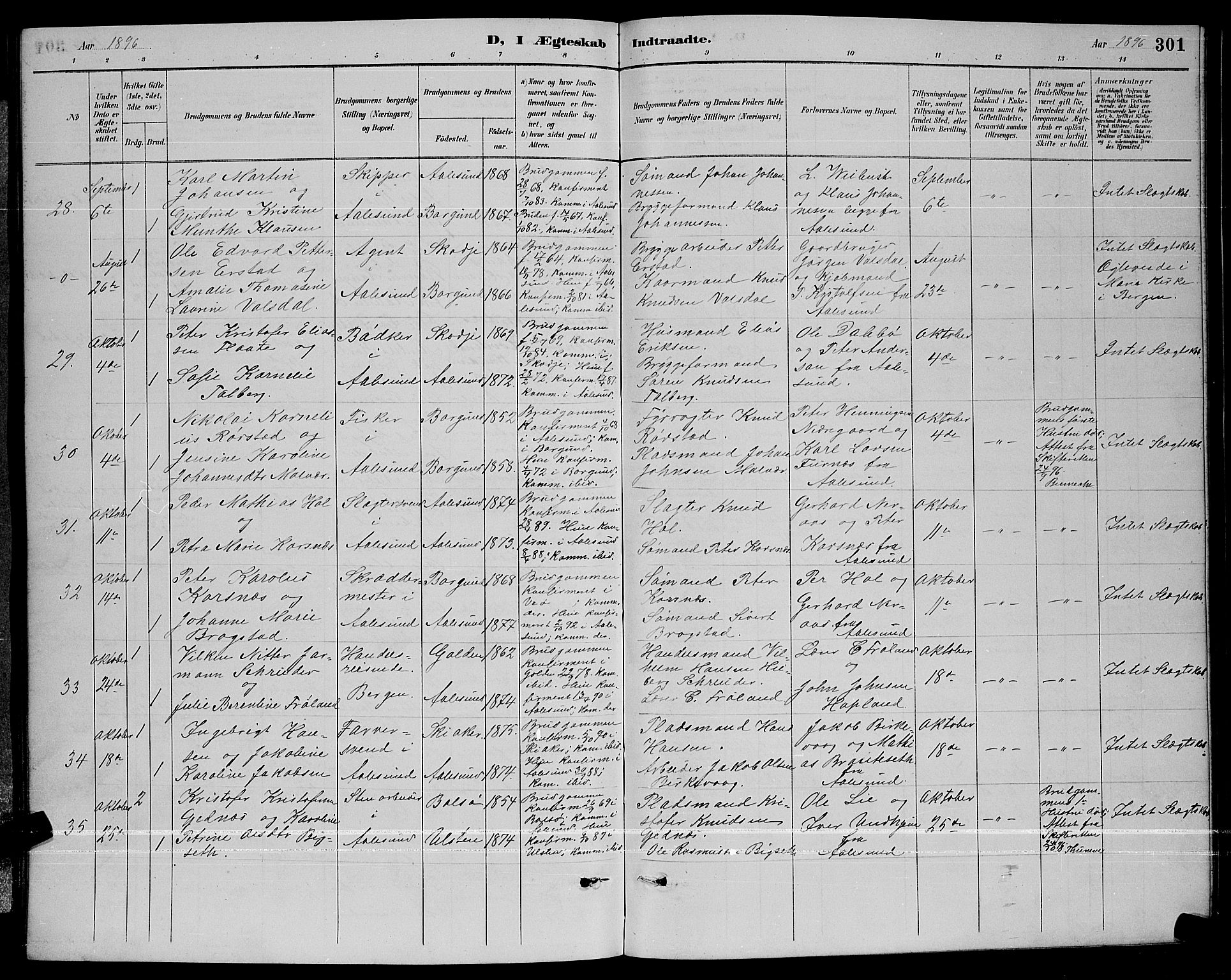 Ministerialprotokoller, klokkerbøker og fødselsregistre - Møre og Romsdal, AV/SAT-A-1454/529/L0467: Parish register (copy) no. 529C04, 1889-1897, p. 301