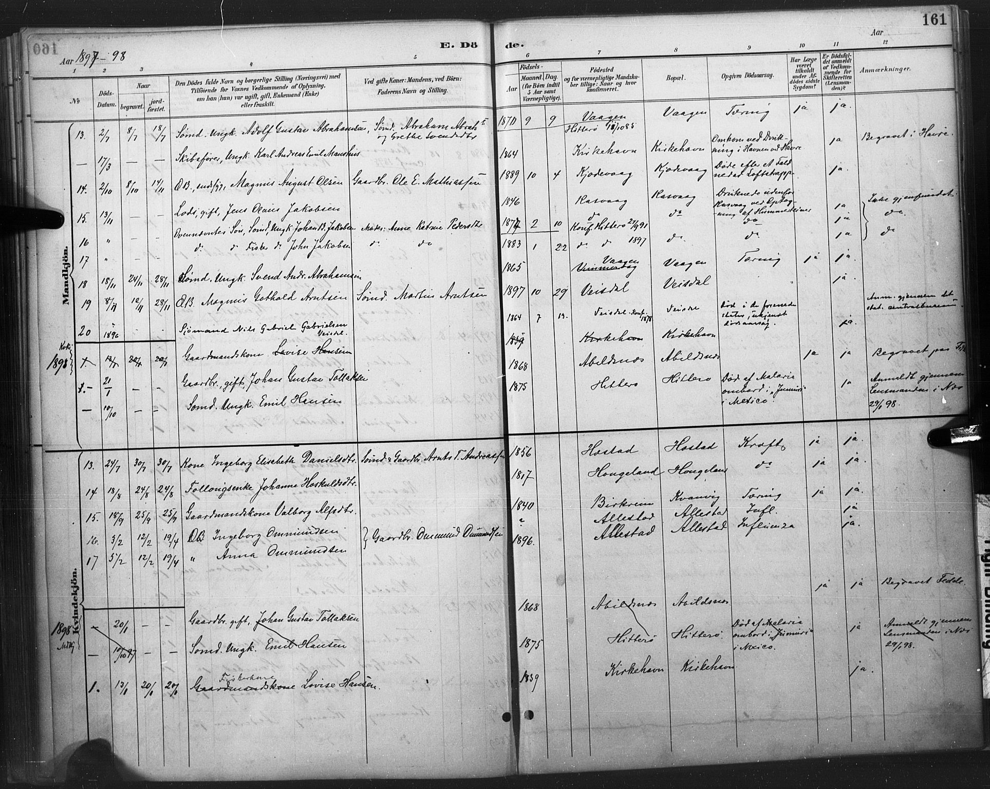 Flekkefjord sokneprestkontor, AV/SAK-1111-0012/F/Fa/Fab/L0006: Parish register (official) no. A 6, 1886-1901, p. 161