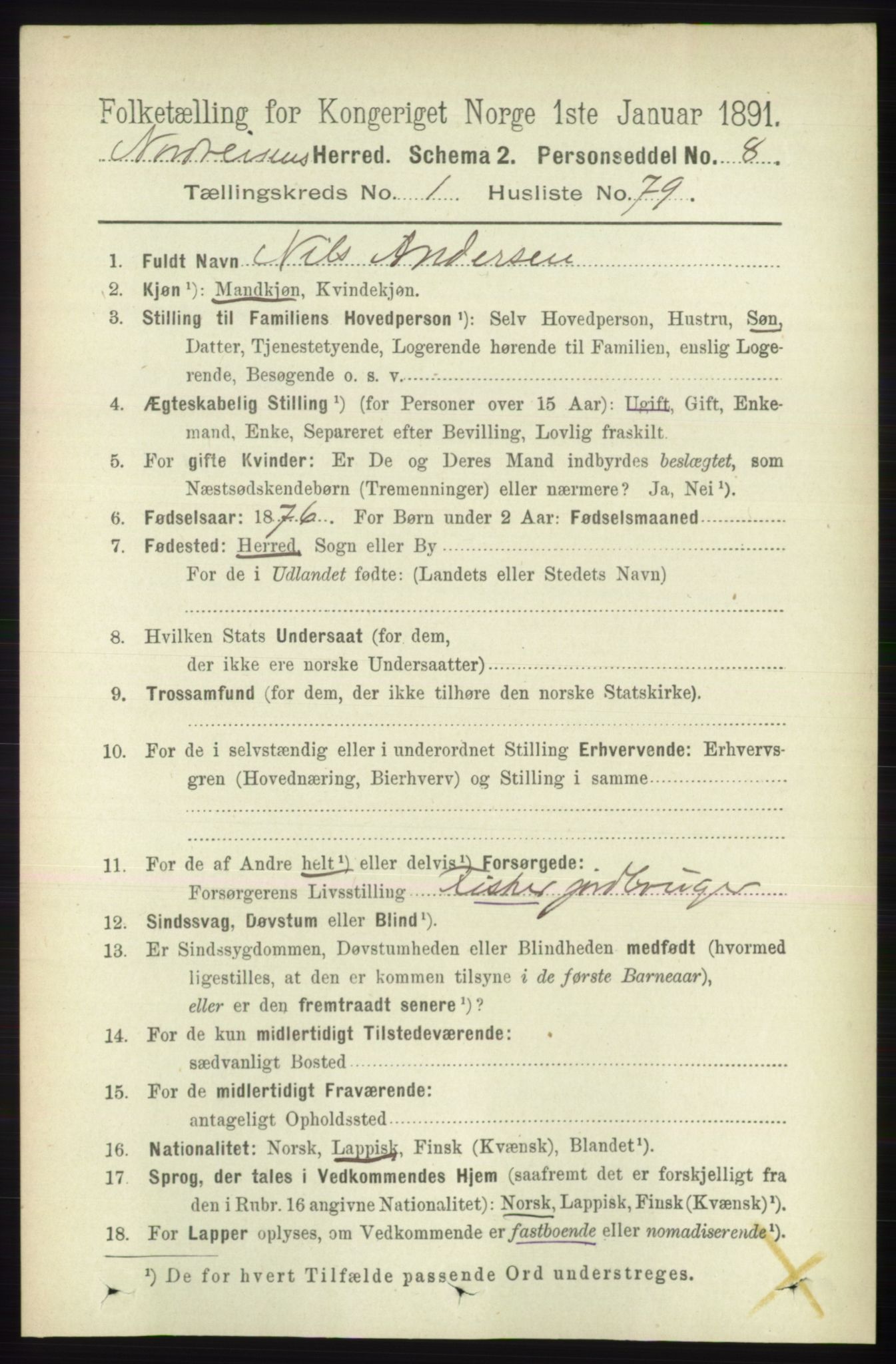 RA, 1891 census for 1942 Nordreisa, 1891, p. 608