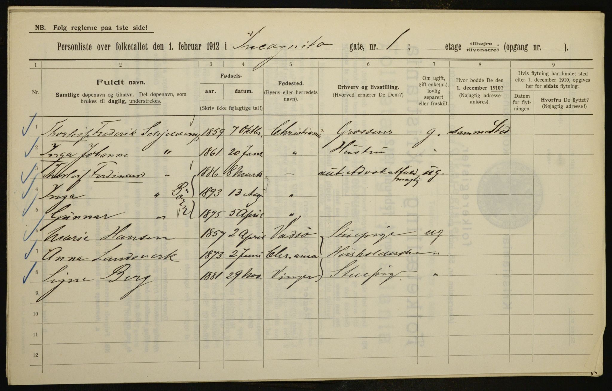 OBA, Municipal Census 1912 for Kristiania, 1912, p. 44366