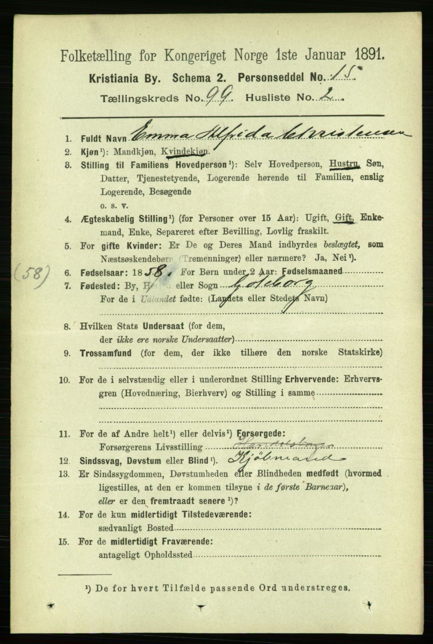 RA, 1891 census for 0301 Kristiania, 1891, p. 48593