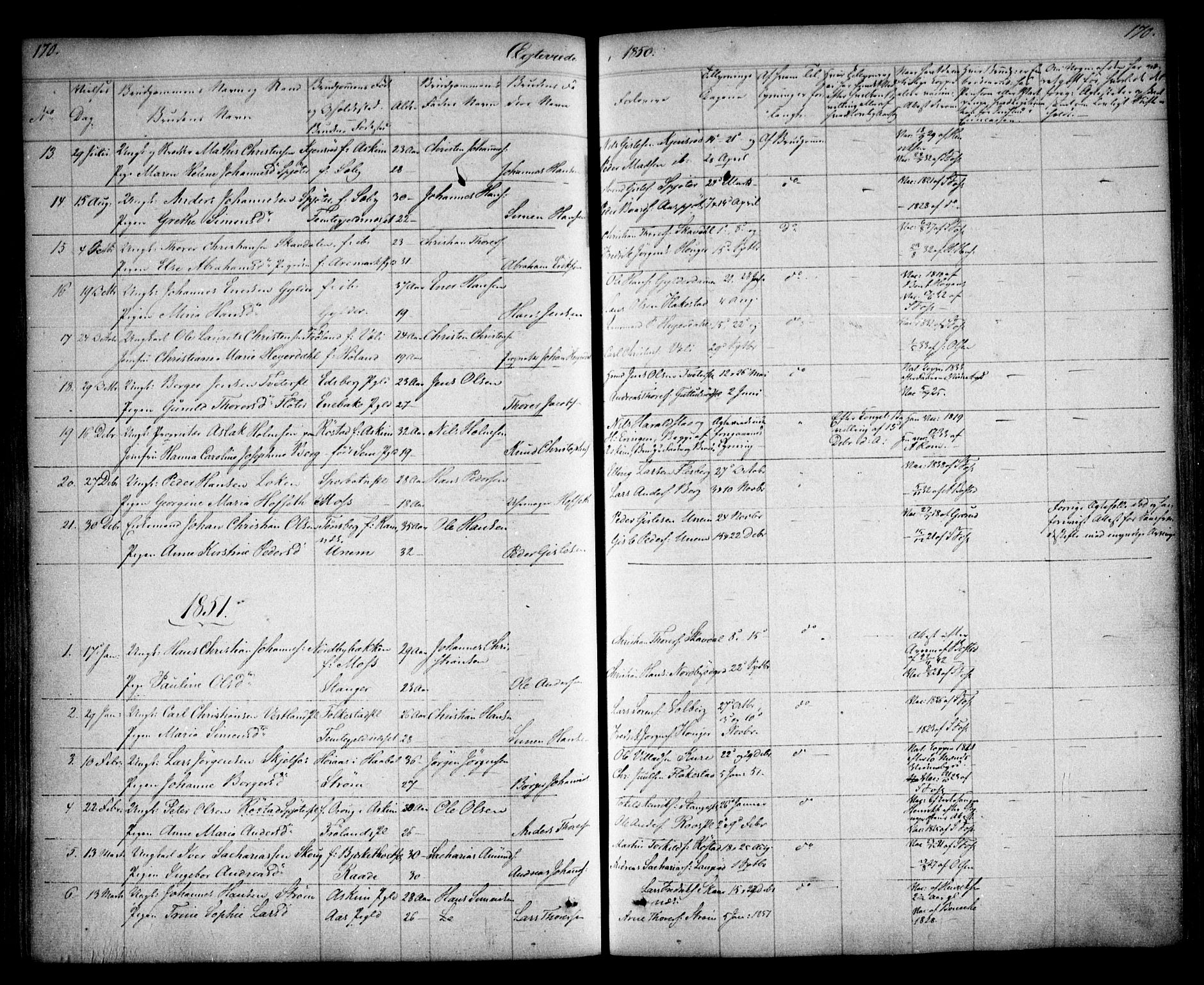 Våler prestekontor Kirkebøker, SAO/A-11083/F/Fa/L0006: Parish register (official) no. I 6, 1840-1861, p. 170