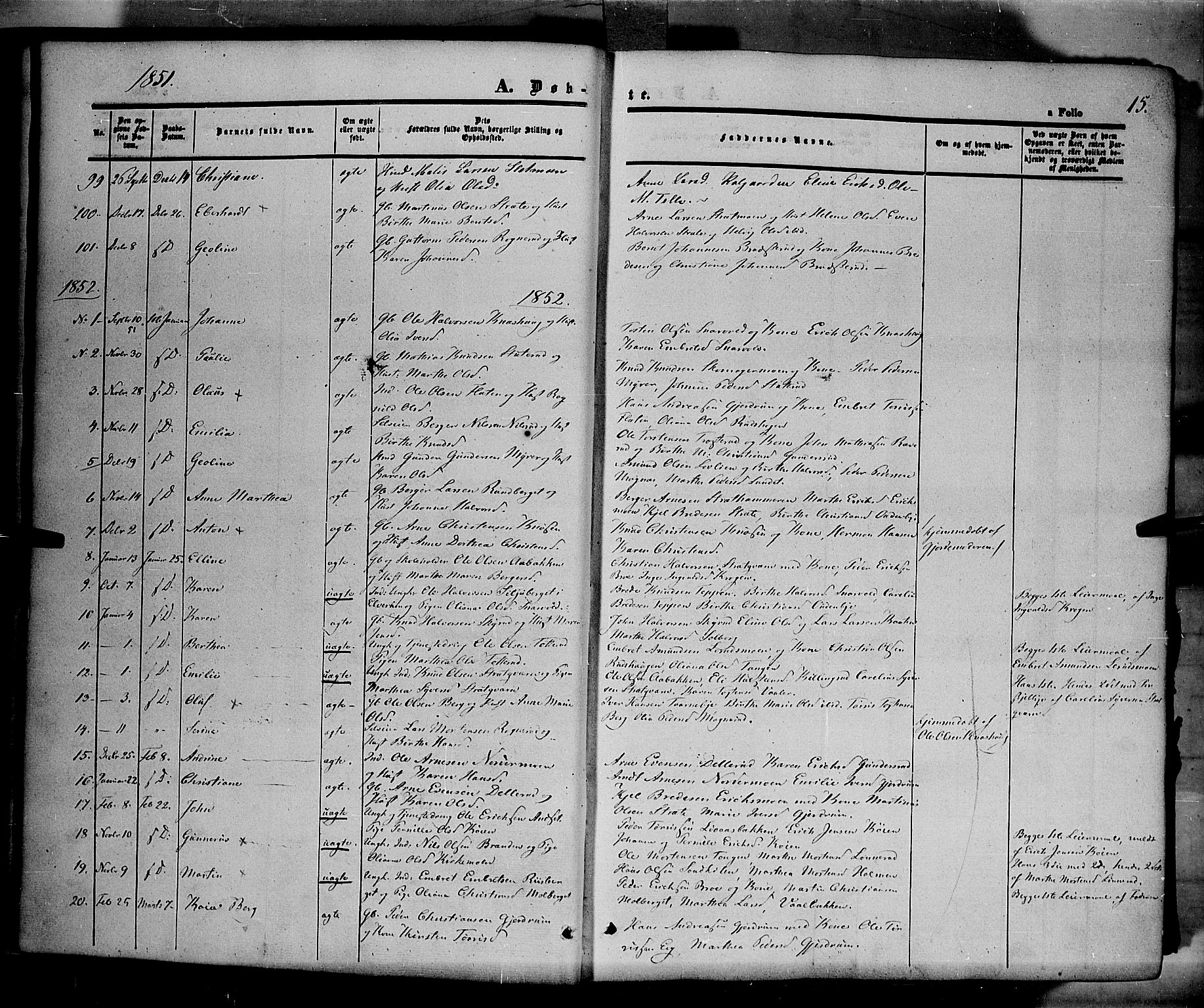 Våler prestekontor, Hedmark, AV/SAH-PREST-040/H/Ha/Haa/L0001: Parish register (official) no. 1, 1849-1878, p. 15