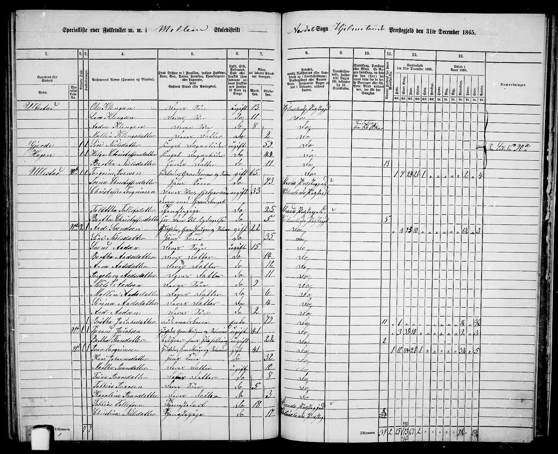 RA, 1865 census for Hjelmeland, 1865, p. 180