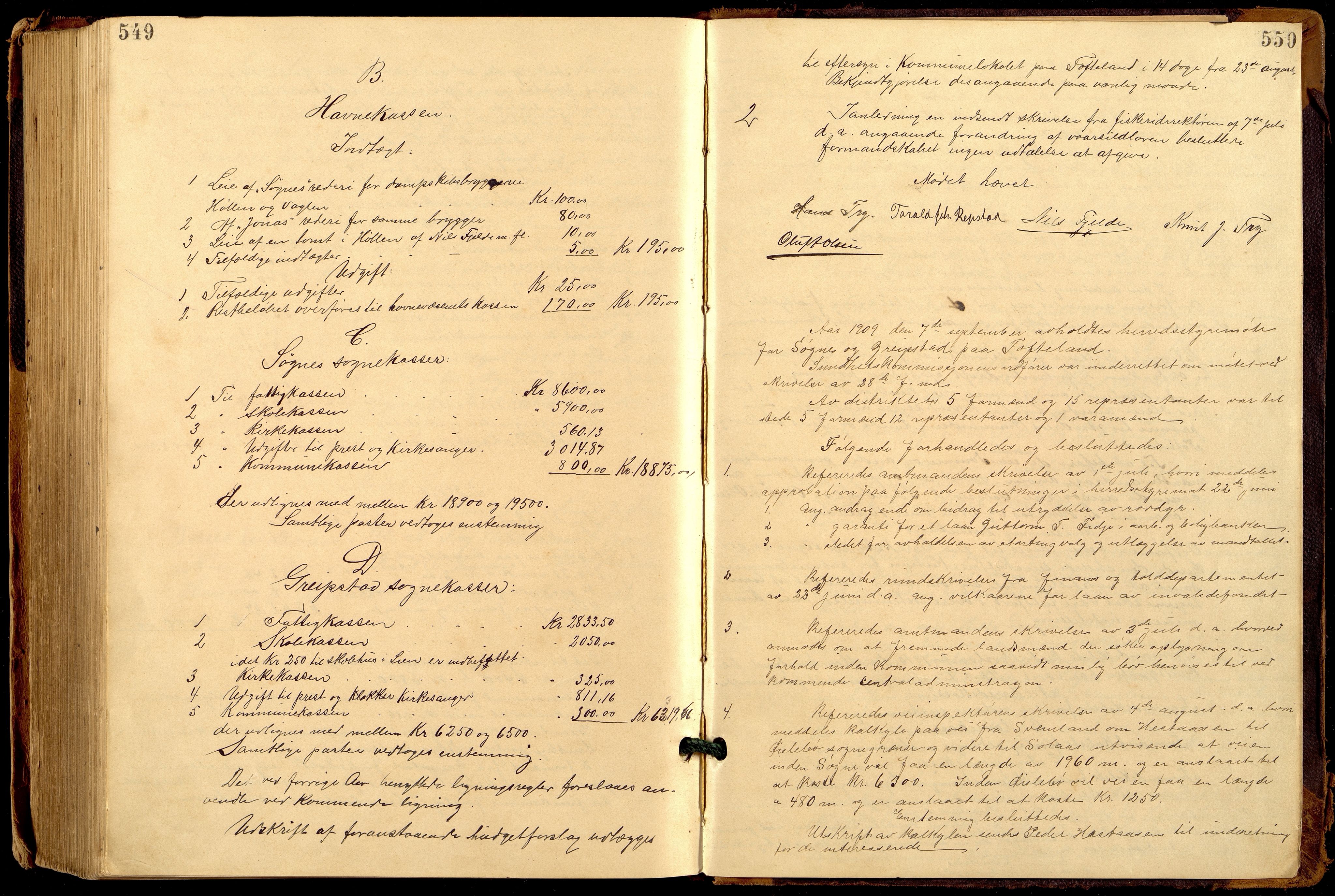 Søgne og Greipstad kommune - Formannskapet, IKAV/1018SG120/A/L0006: Møtebok (d), 1901-1909, p. 549-550