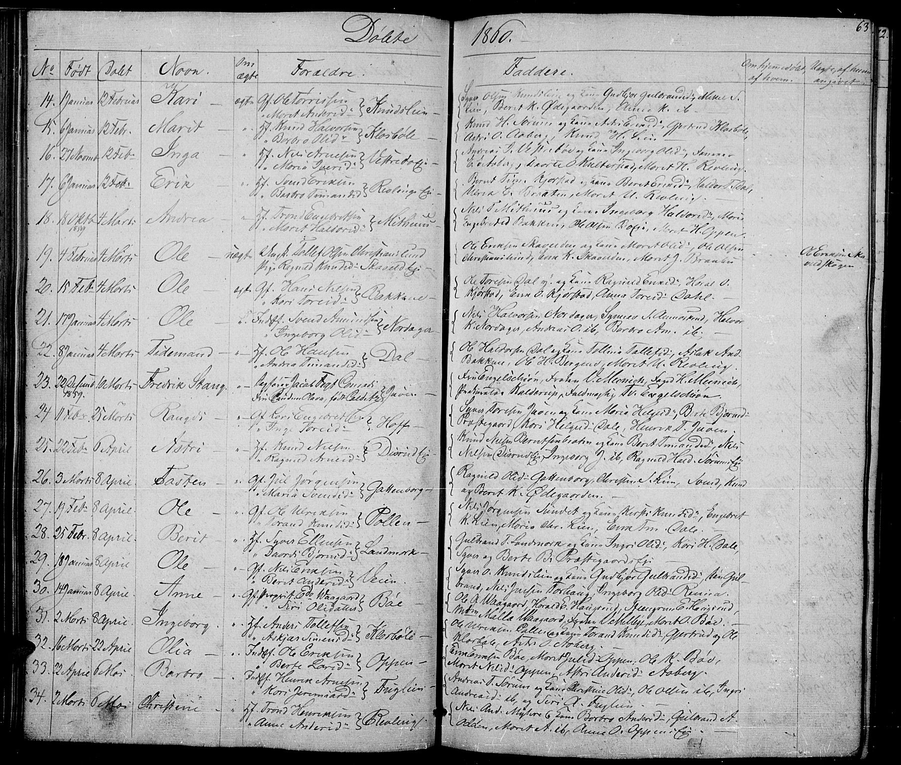 Nord-Aurdal prestekontor, SAH/PREST-132/H/Ha/Hab/L0002: Parish register (copy) no. 2, 1842-1877, p. 63