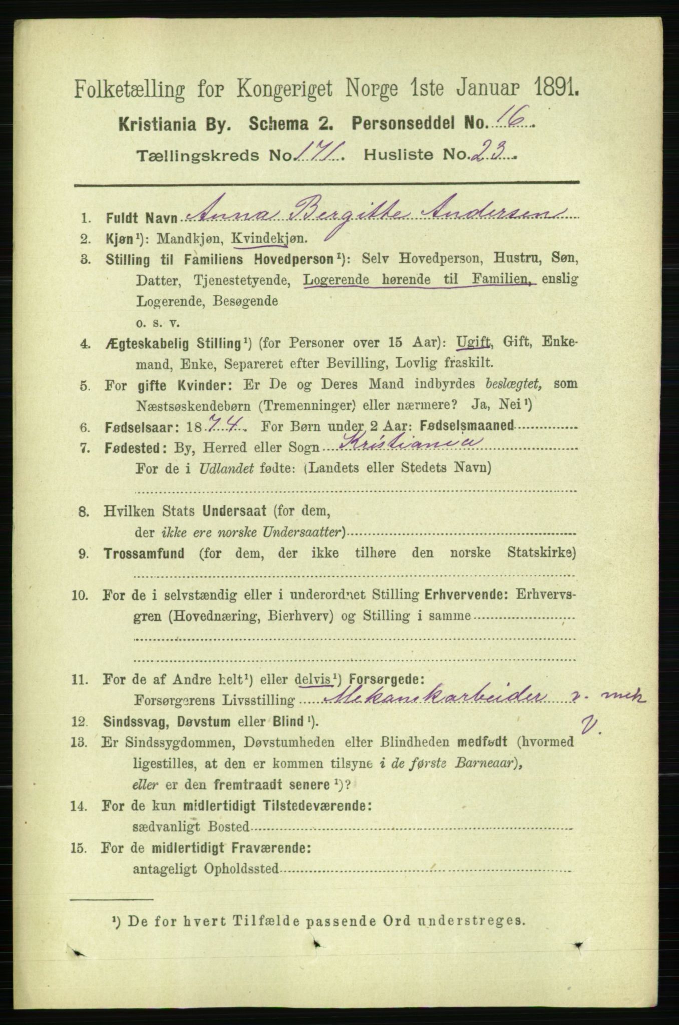 RA, 1891 census for 0301 Kristiania, 1891, p. 101181