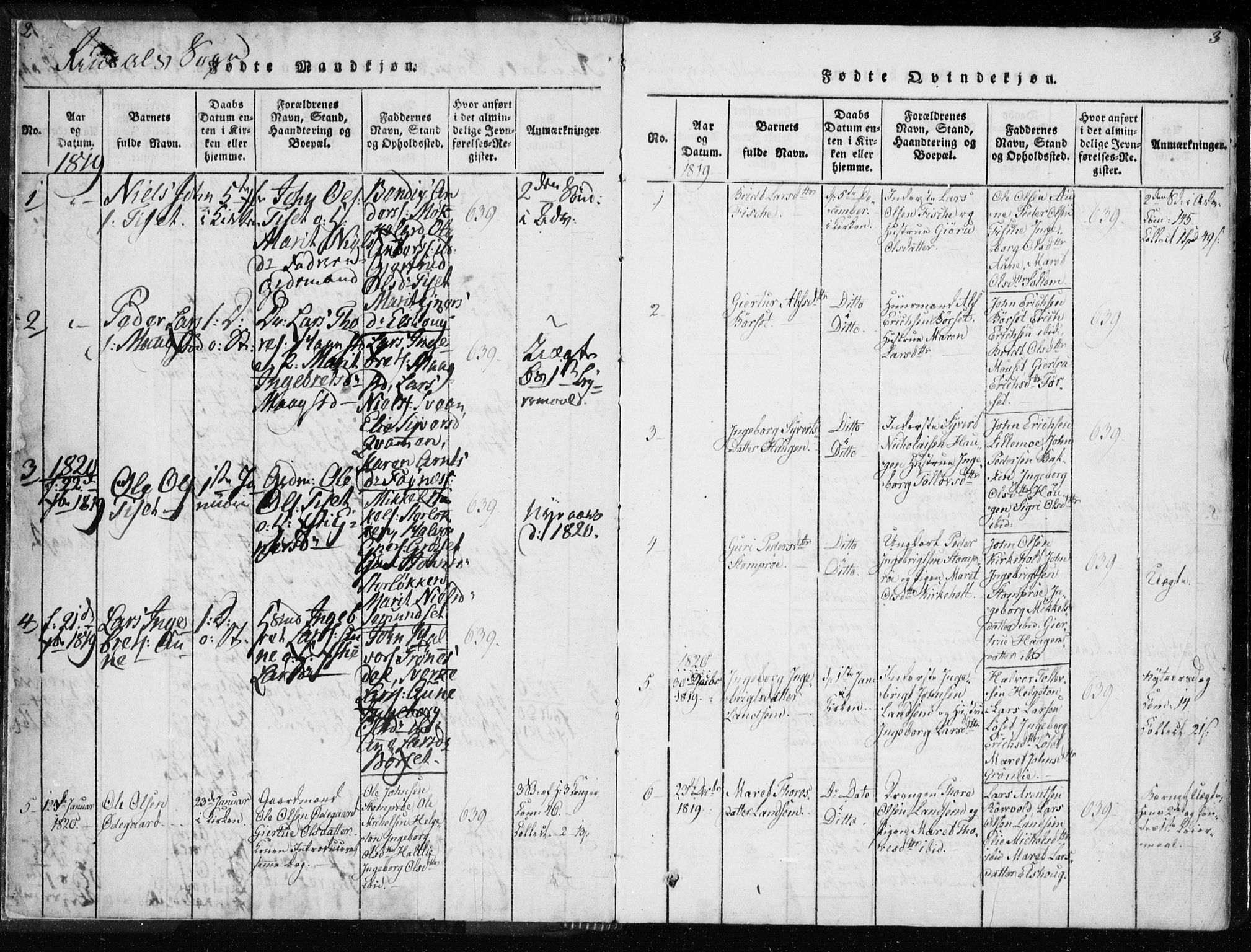 Ministerialprotokoller, klokkerbøker og fødselsregistre - Møre og Romsdal, AV/SAT-A-1454/595/L1041: Parish register (official) no. 595A03, 1819-1829, p. 2-3