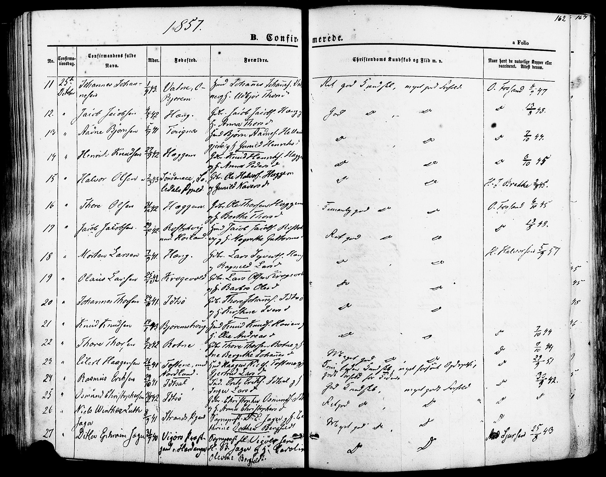 Strand sokneprestkontor, AV/SAST-A-101828/H/Ha/Haa/L0007: Parish register (official) no. A 7, 1855-1881, p. 162