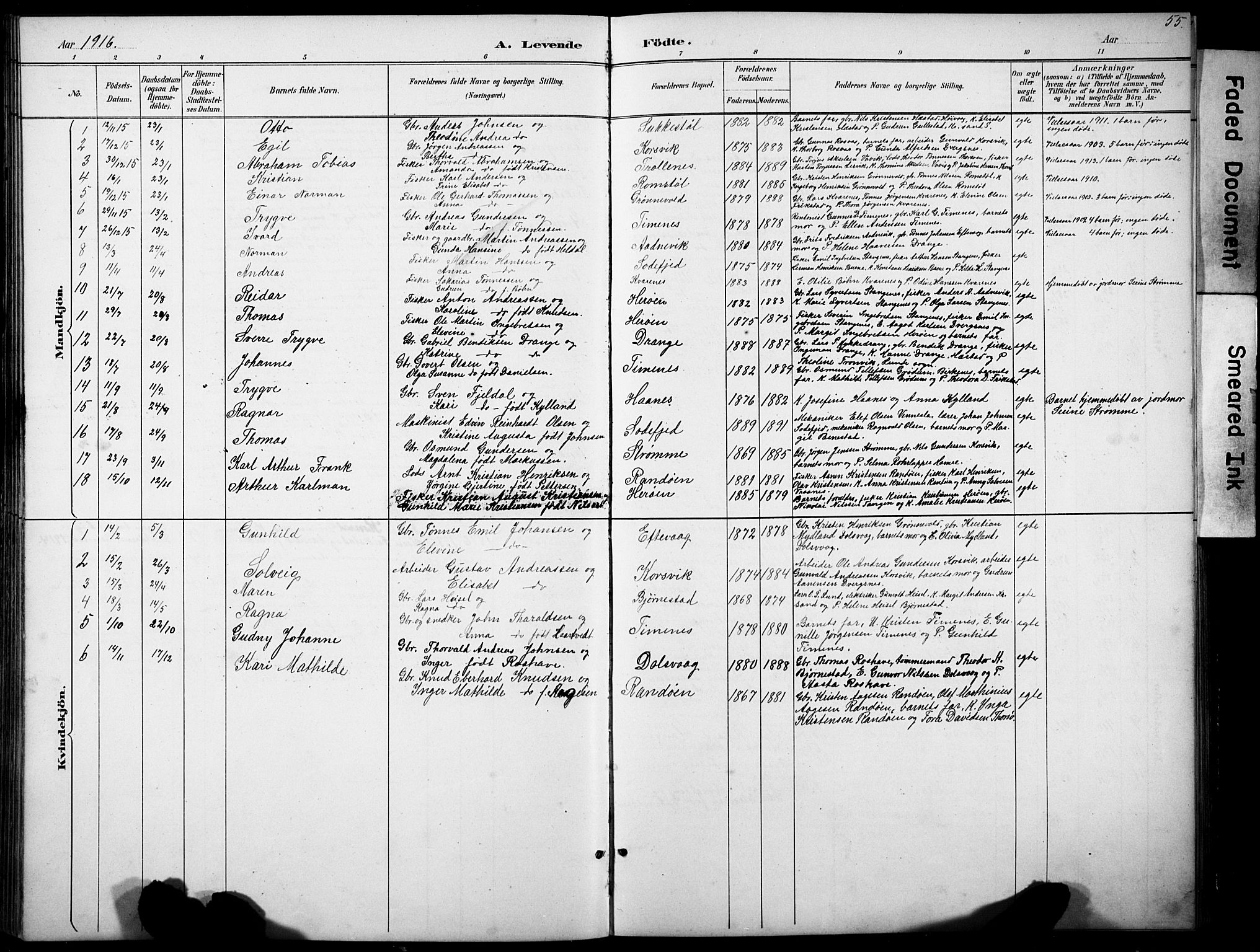 Oddernes sokneprestkontor, SAK/1111-0033/F/Fb/Fbb/L0002: Parish register (copy) no. B 2, 1889-1933, p. 55
