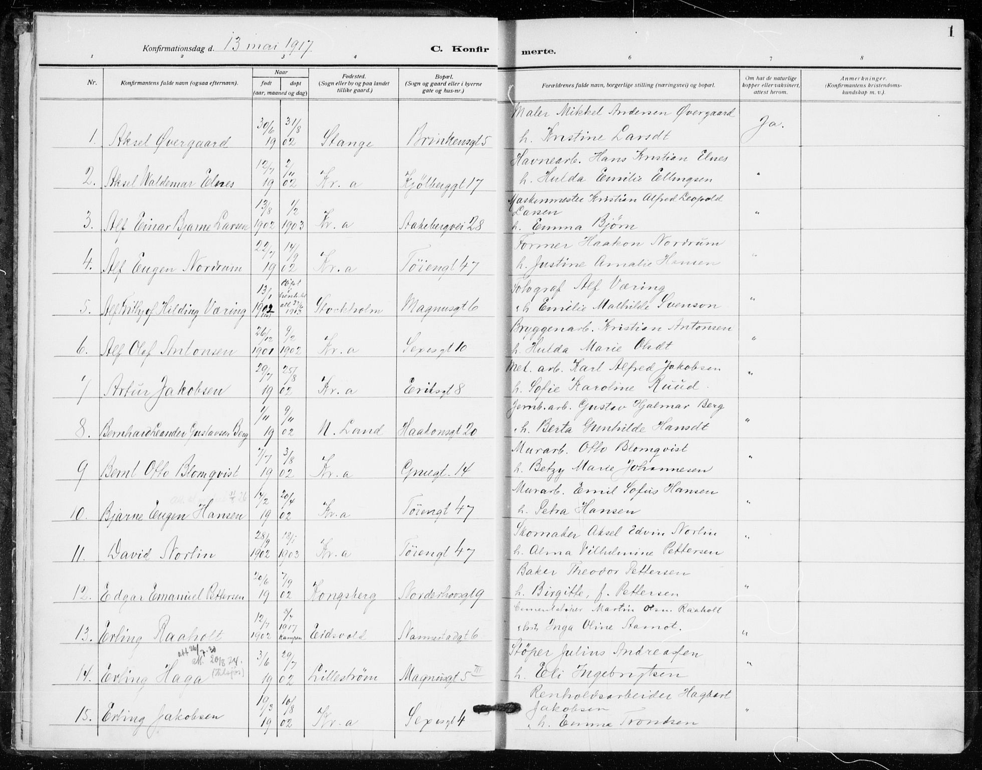 Kampen prestekontor Kirkebøker, SAO/A-10853/F/Fa/L0013: Parish register (official) no. I 13, 1917-1922, p. 1