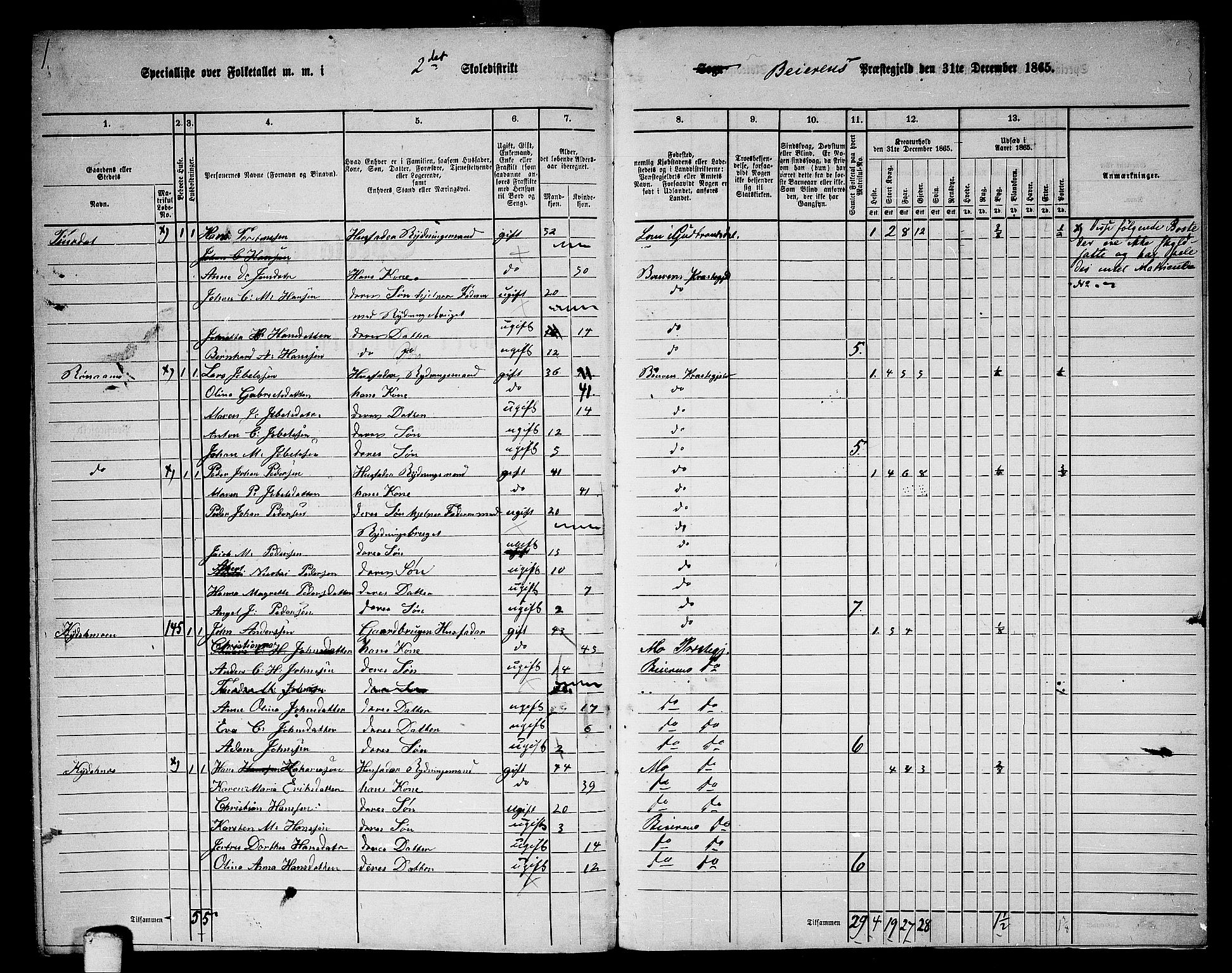 RA, 1865 census for Beiarn, 1865, p. 55