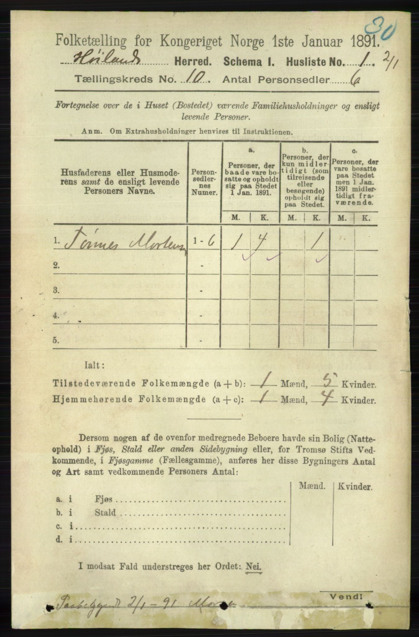 RA, 1891 census for 1123 Høyland, 1891, p. 4049