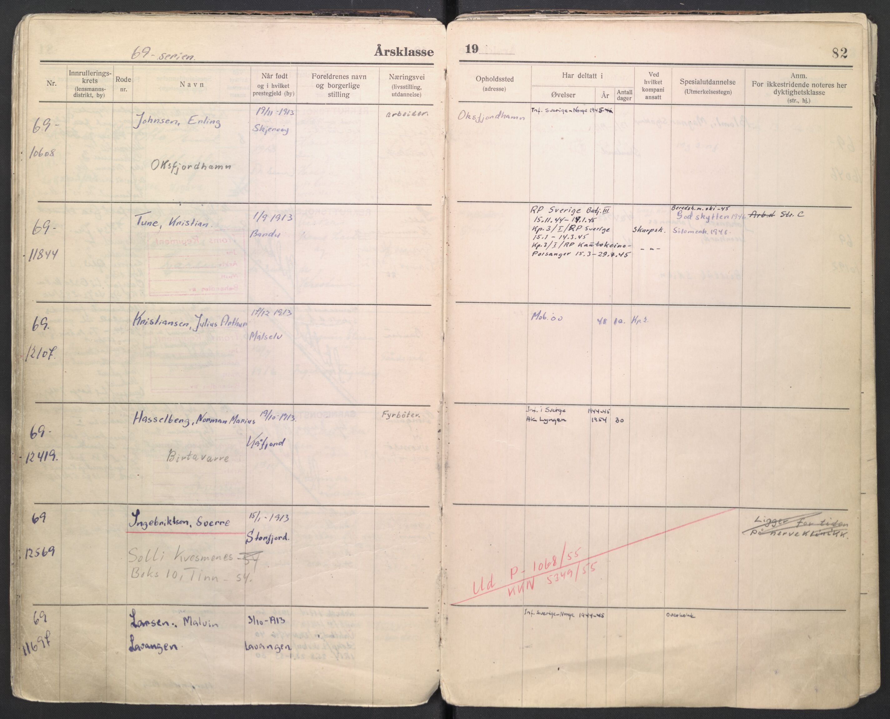 Forsvaret, Troms infanteriregiment nr. 16, AV/RA-RAFA-3146/P/Pa/L0006/0007: Ruller / Rulle for regimentets menige mannskaper, årsklasse 1934, 1934, p. 82