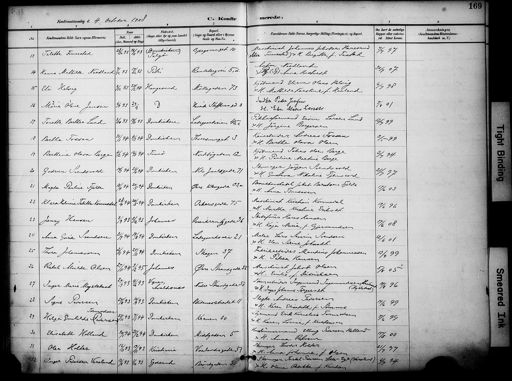 Domkirken sokneprestkontor, AV/SAST-A-101812/001/30/30BA/L0031: Parish register (official) no. A 30, 1896-1916, p. 169