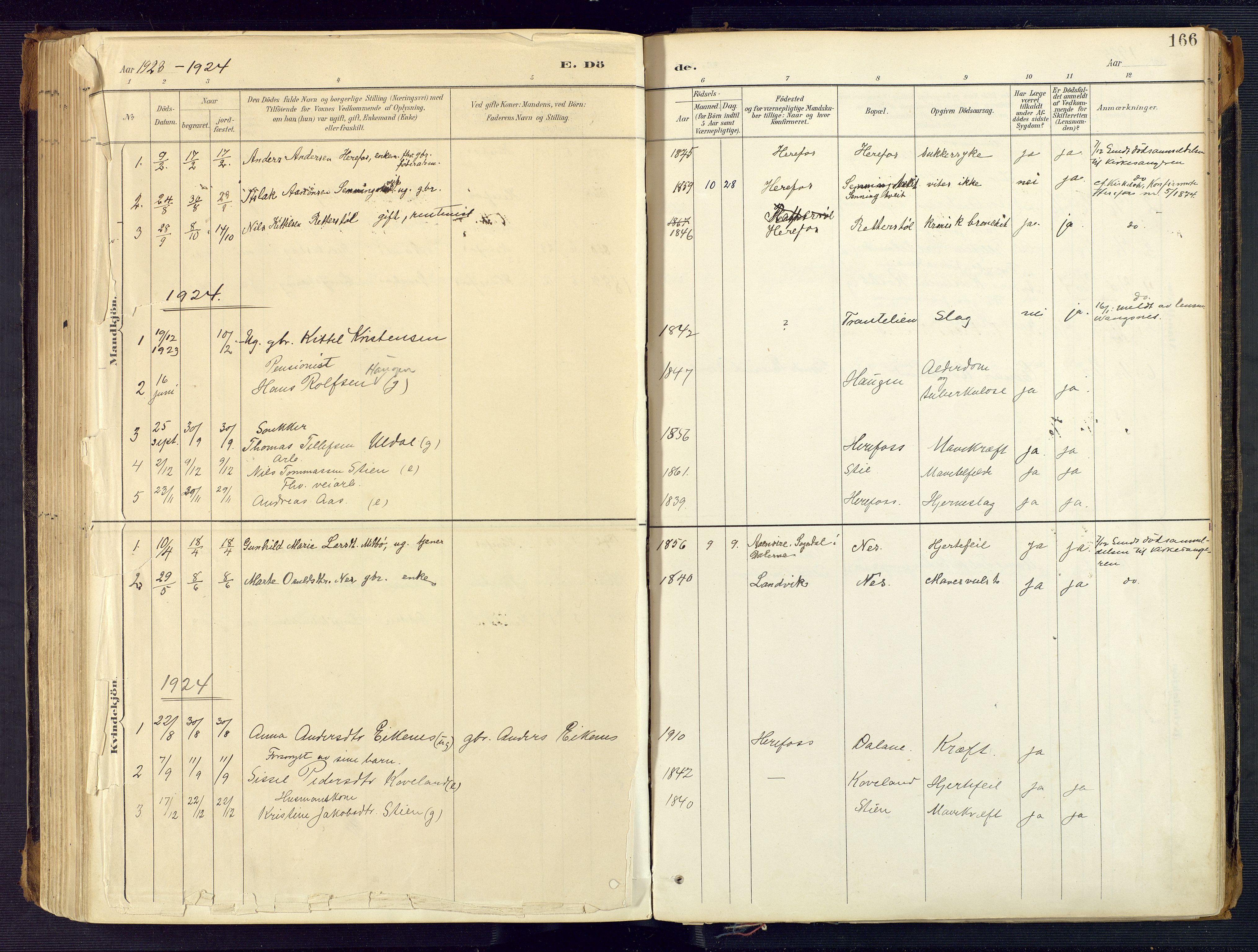 Herefoss sokneprestkontor, SAK/1111-0019/F/Fa/Faa/L0003: Parish register (official) no. A 3, 1887-1930, p. 166