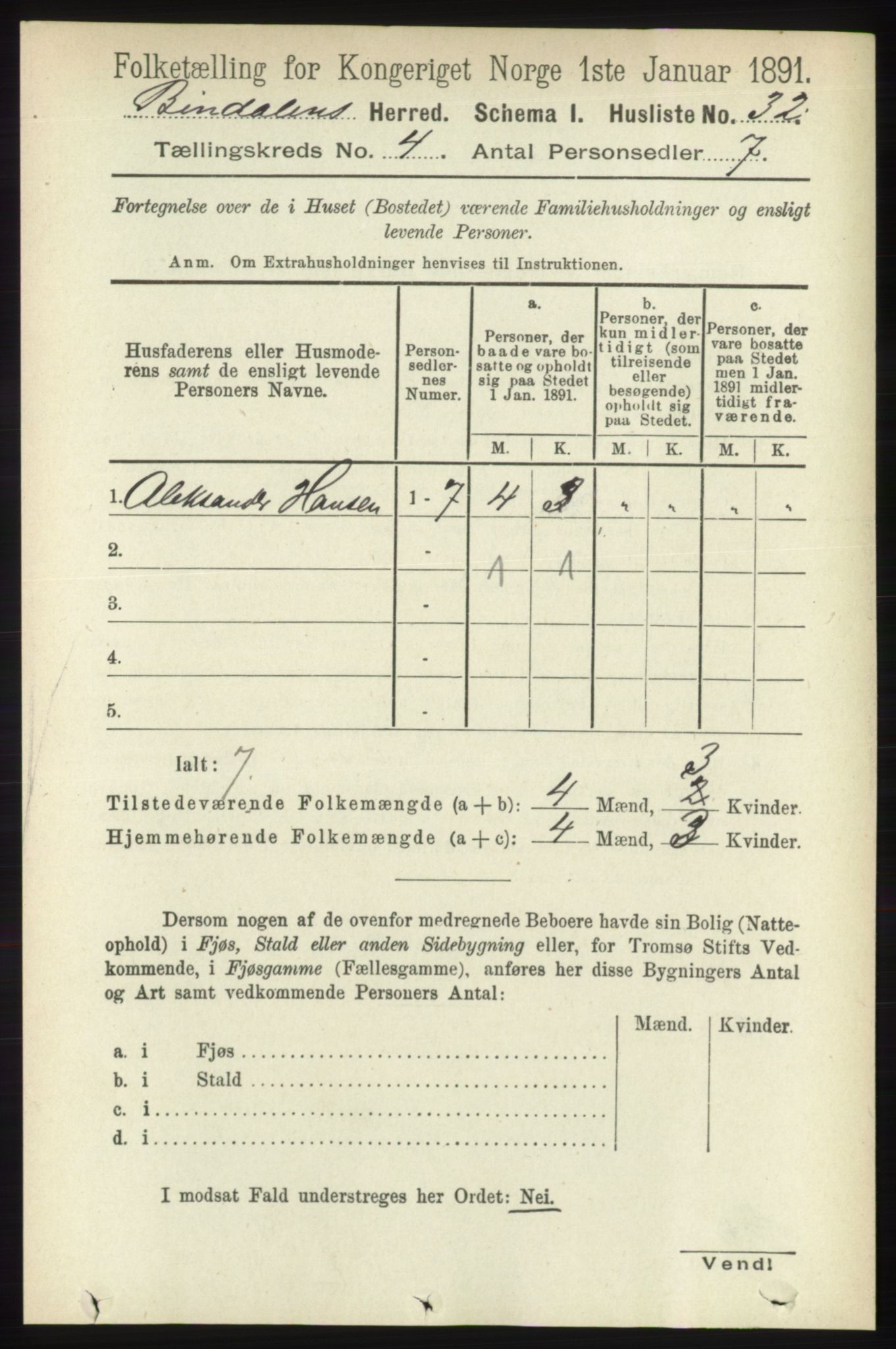 RA, 1891 census for 1811 Bindal, 1891, p. 1021