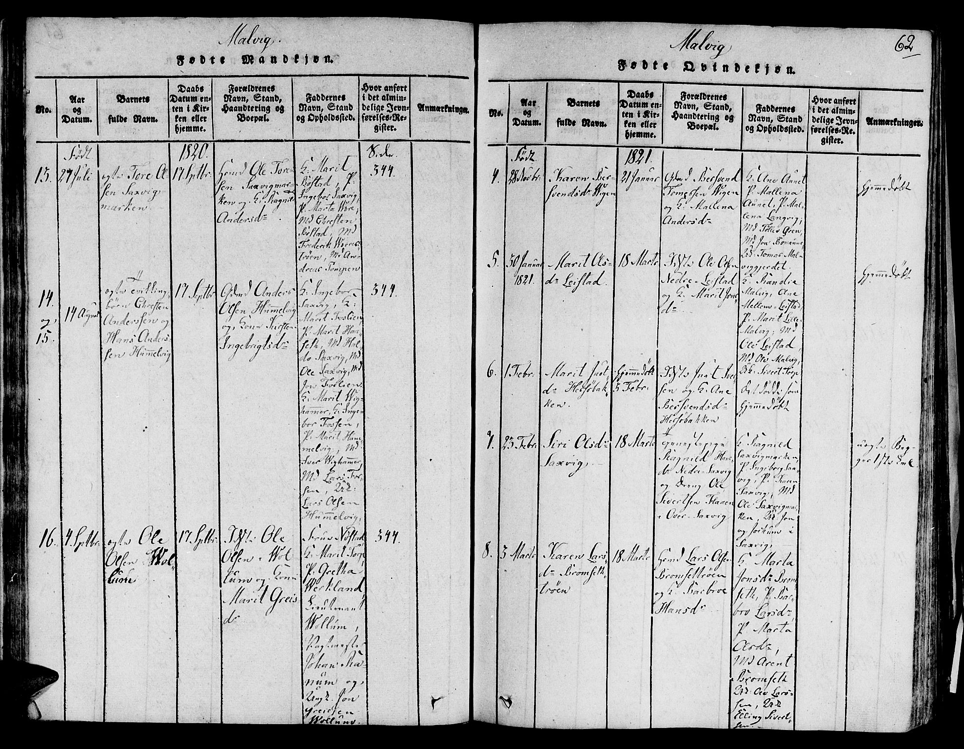 Ministerialprotokoller, klokkerbøker og fødselsregistre - Sør-Trøndelag, SAT/A-1456/606/L0284: Parish register (official) no. 606A03 /2, 1819-1823, p. 62