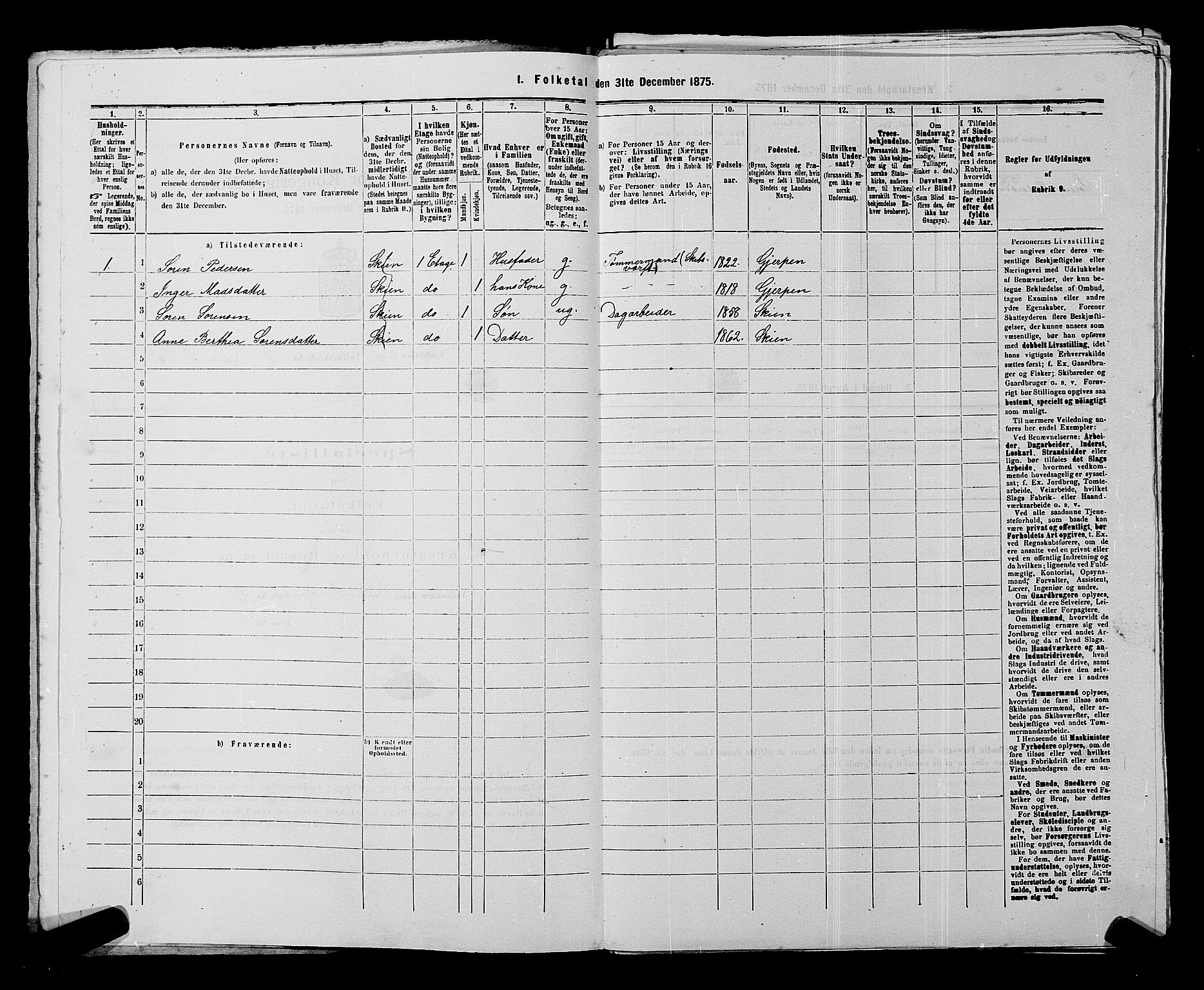 SAKO, 1875 census for 0806P Skien, 1875, p. 967