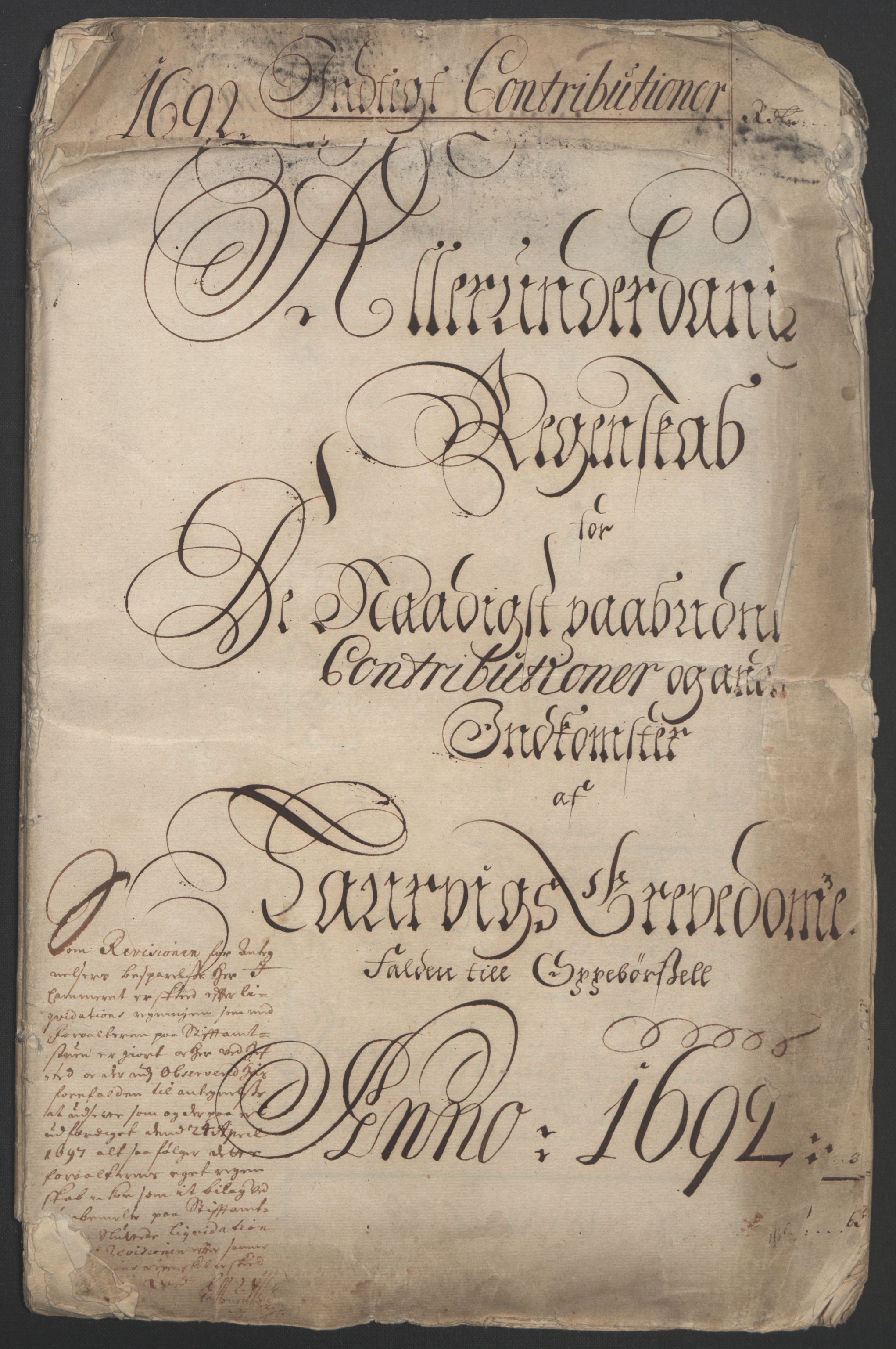 Rentekammeret inntil 1814, Reviderte regnskaper, Fogderegnskap, RA/EA-4092/R33/L1973: Fogderegnskap Larvik grevskap, 1692, p. 3