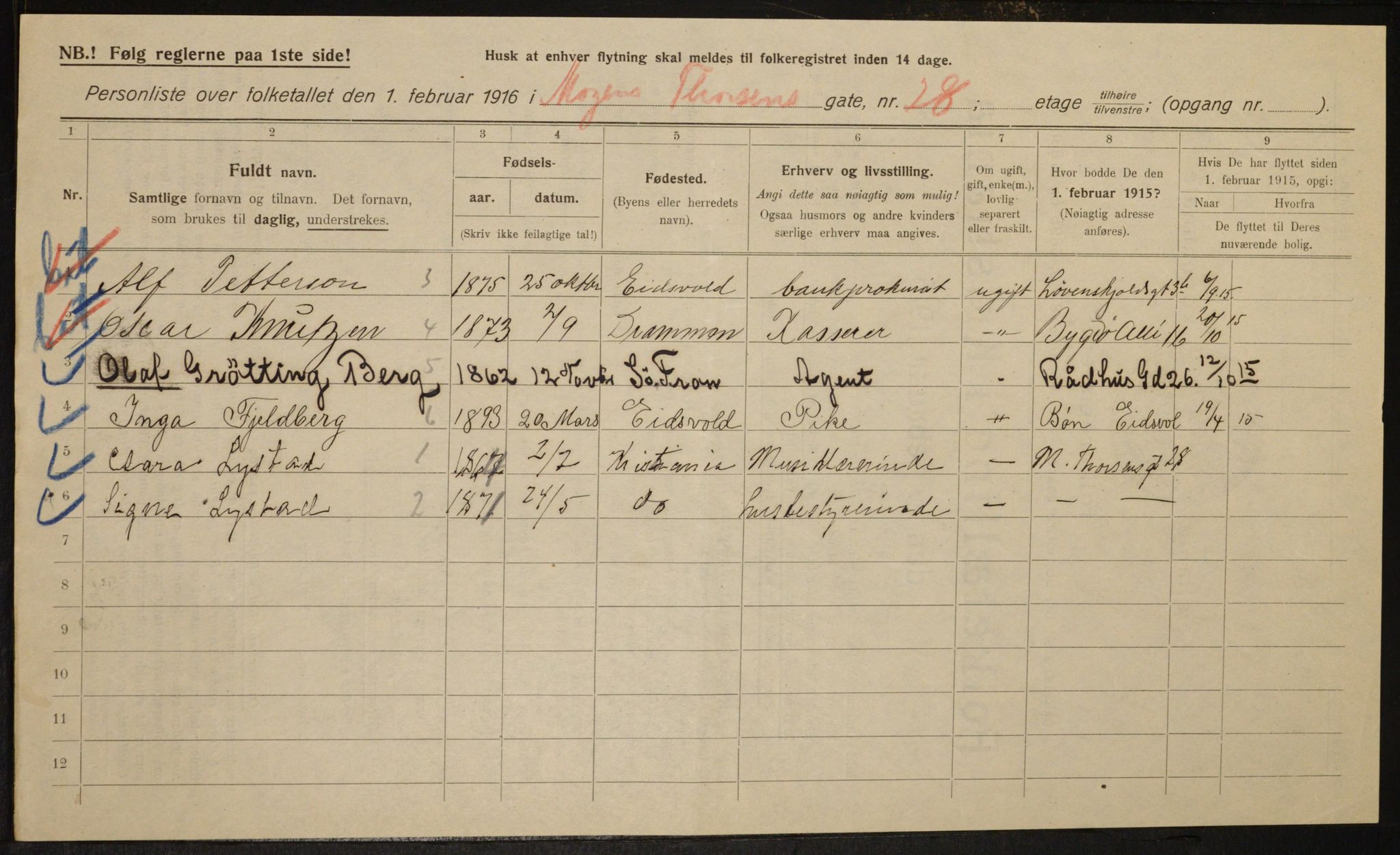 OBA, Municipal Census 1916 for Kristiania, 1916, p. 67320