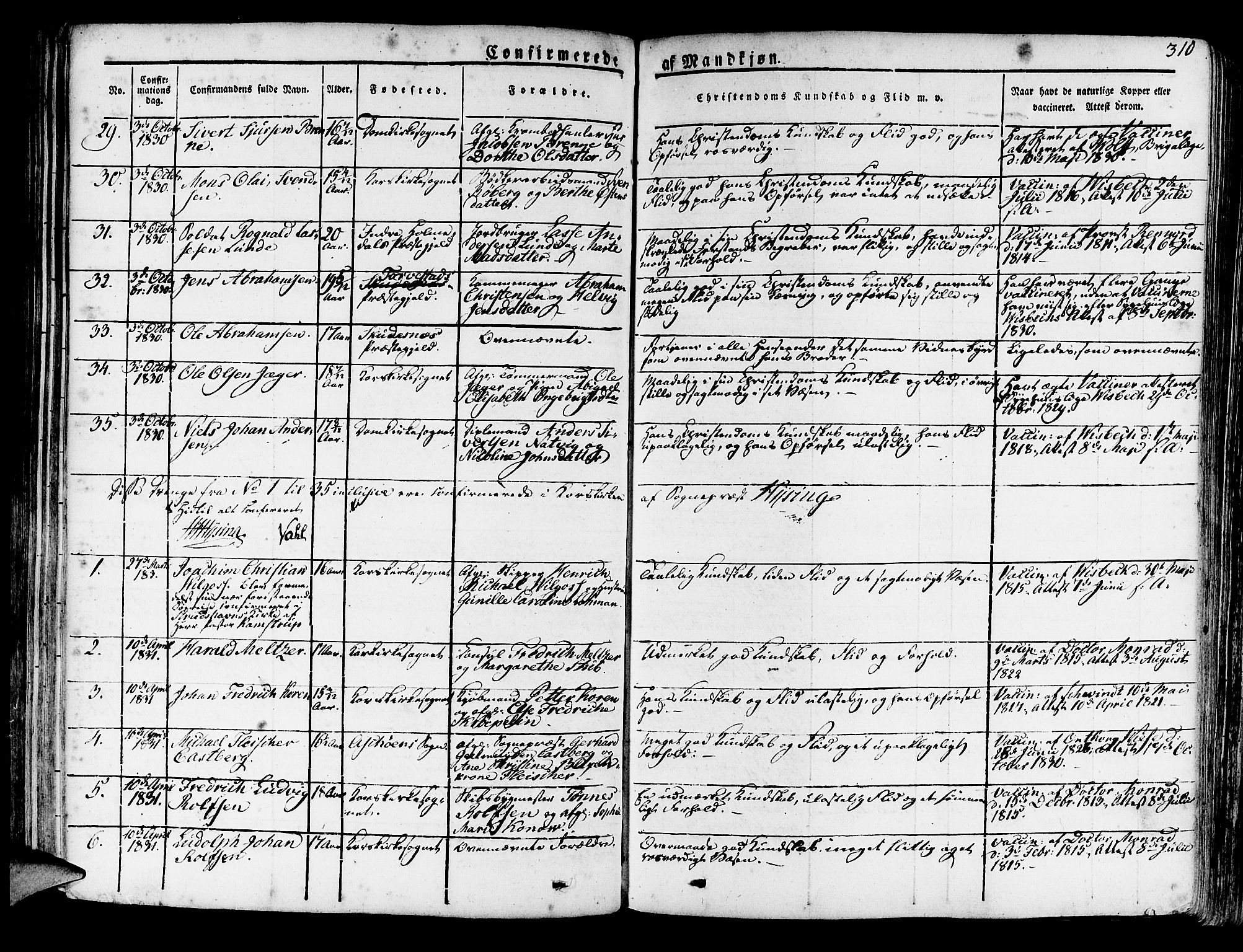 Korskirken sokneprestembete, SAB/A-76101/H/Haa/L0014: Parish register (official) no. A 14, 1823-1835, p. 310