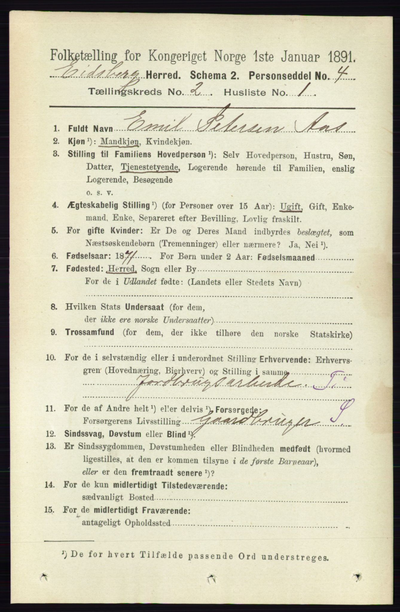 RA, 1891 census for 0125 Eidsberg, 1891, p. 841