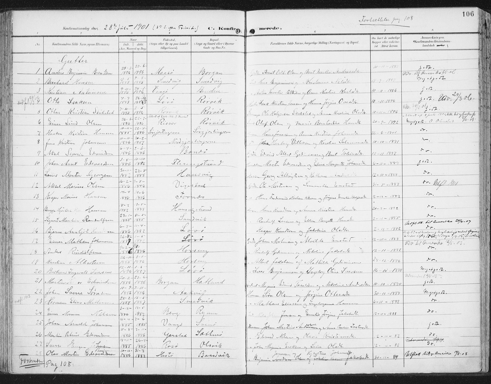 Ministerialprotokoller, klokkerbøker og fødselsregistre - Nord-Trøndelag, AV/SAT-A-1458/786/L0688: Parish register (official) no. 786A04, 1899-1912, p. 106