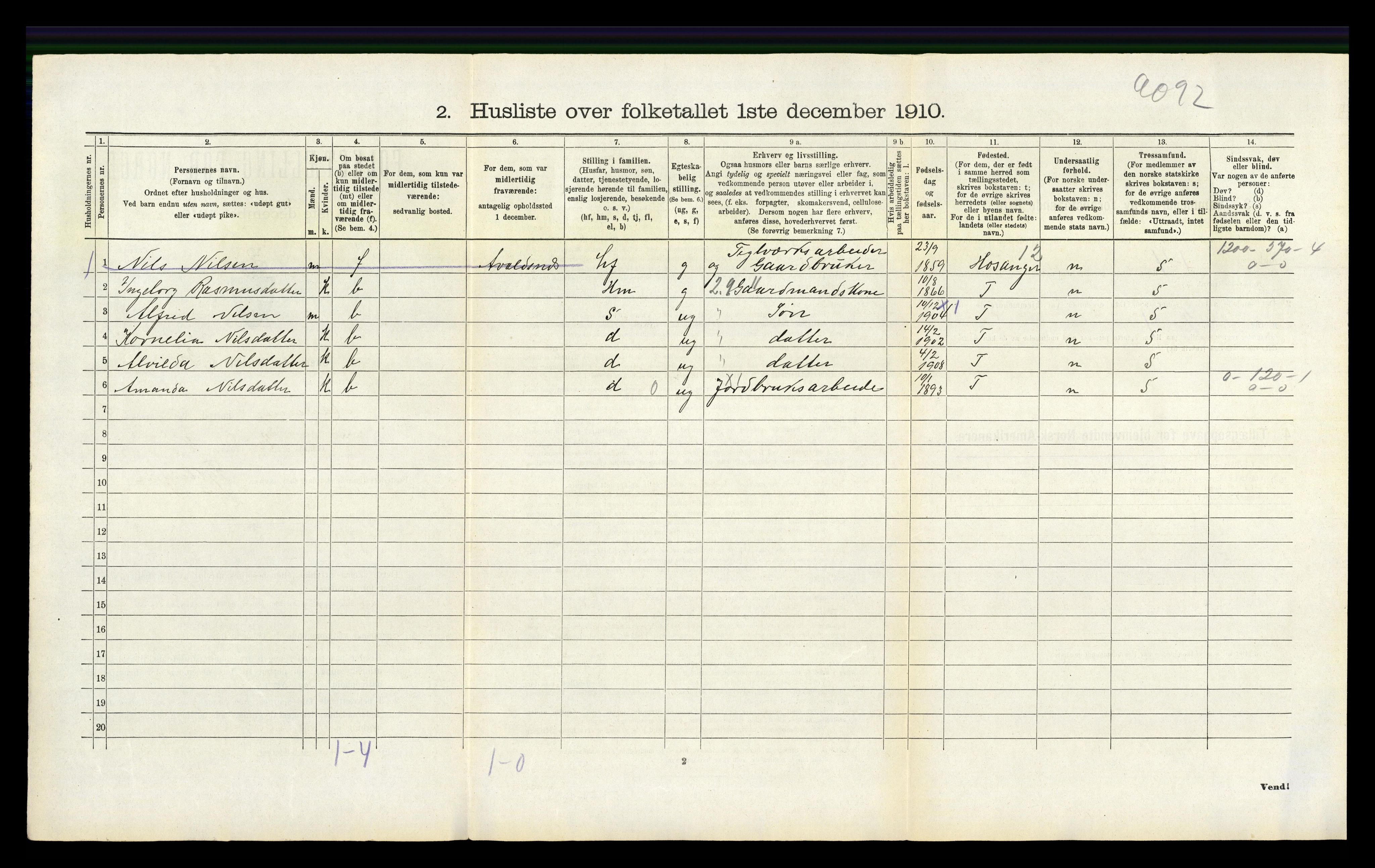 RA, 1910 census for Hamre, 1910, p. 297