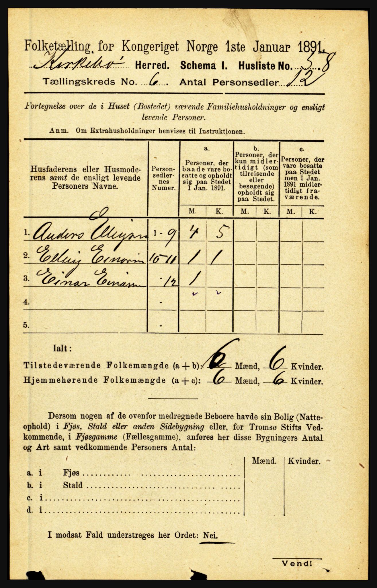 RA, 1891 census for 1416 Kyrkjebø, 1891, p. 1371