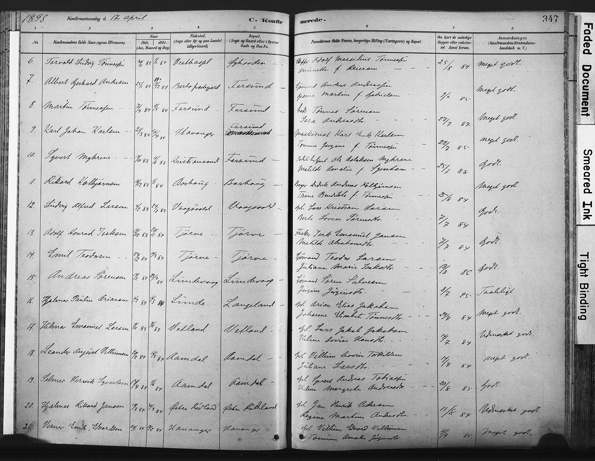 Lista sokneprestkontor, AV/SAK-1111-0027/F/Fa/L0012: Parish register (official) no. A 12, 1879-1903, p. 347