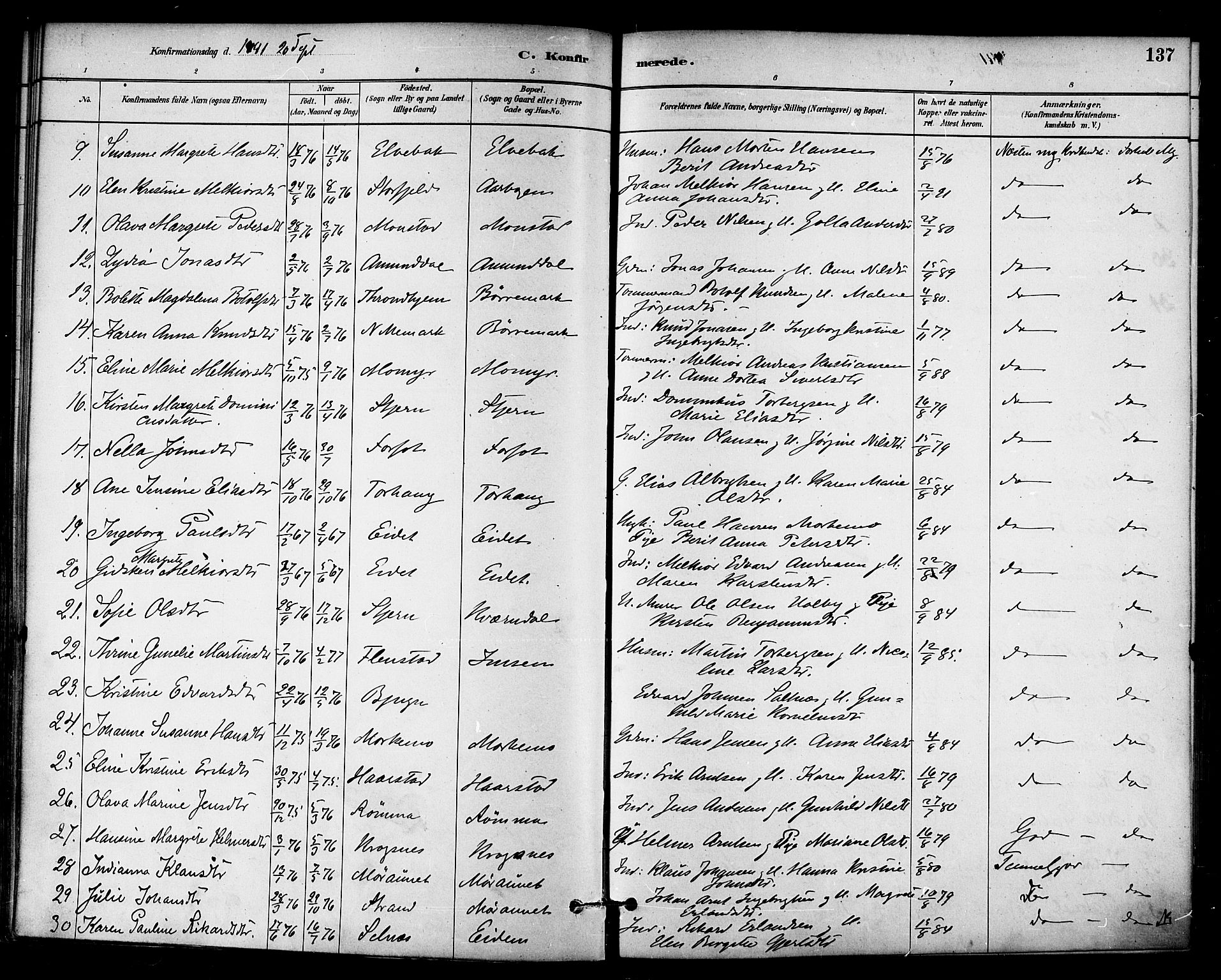 Ministerialprotokoller, klokkerbøker og fødselsregistre - Sør-Trøndelag, SAT/A-1456/655/L0680: Parish register (official) no. 655A09, 1880-1894, p. 137
