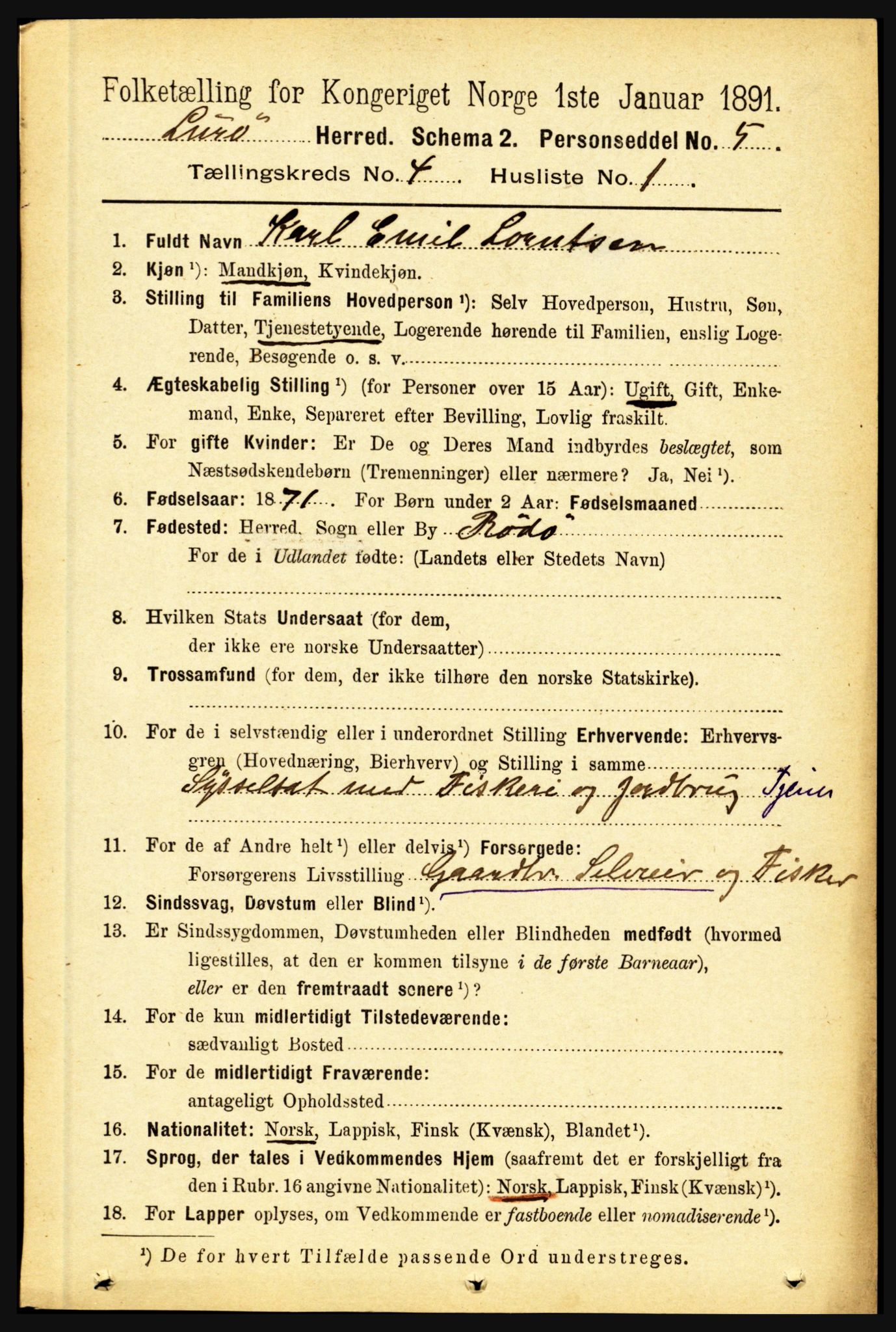 RA, 1891 census for 1834 Lurøy, 1891, p. 2022