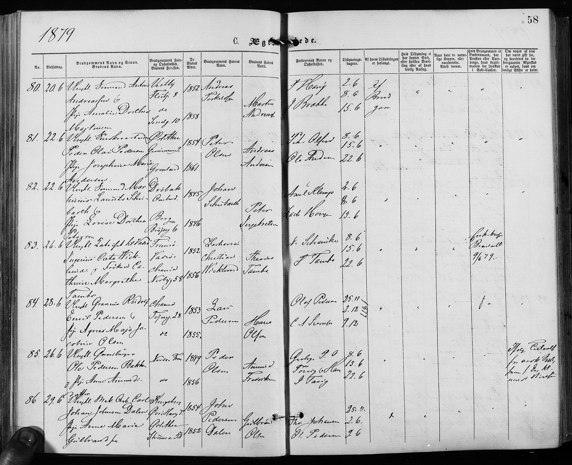 Grønland prestekontor Kirkebøker, AV/SAO-A-10848/F/Fa/L0006: Parish register (official) no. 6, 1877-1886, p. 58