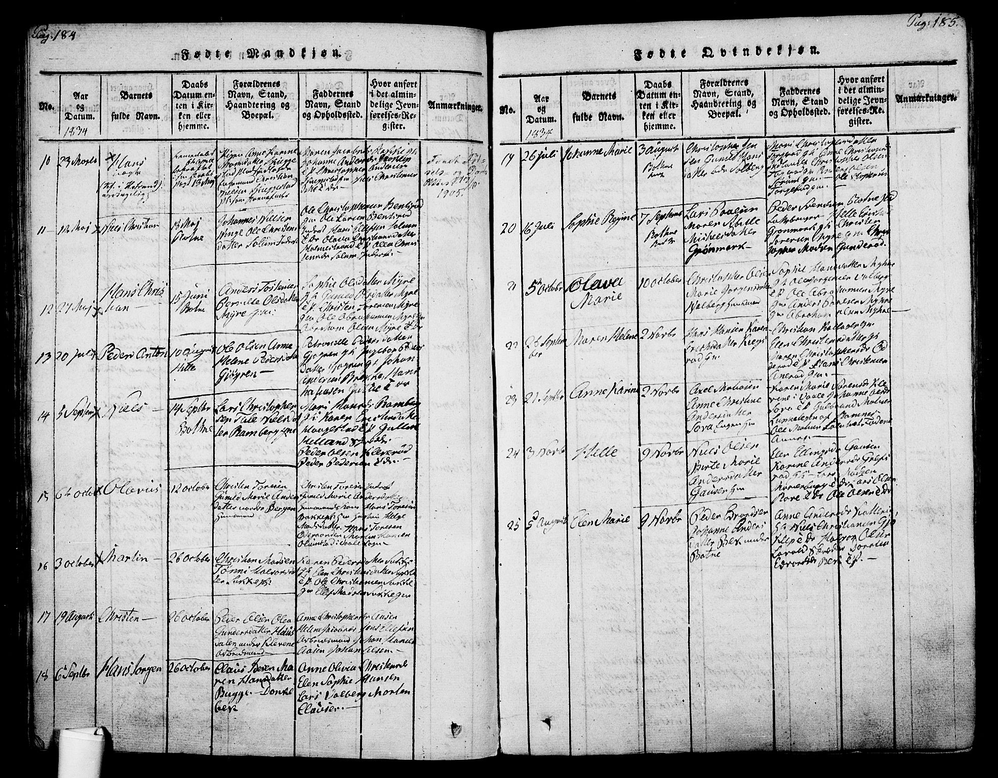 Botne kirkebøker, SAKO/A-340/F/Fa/L0005: Parish register (official) no. I 5, 1814-1836, p. 184-185