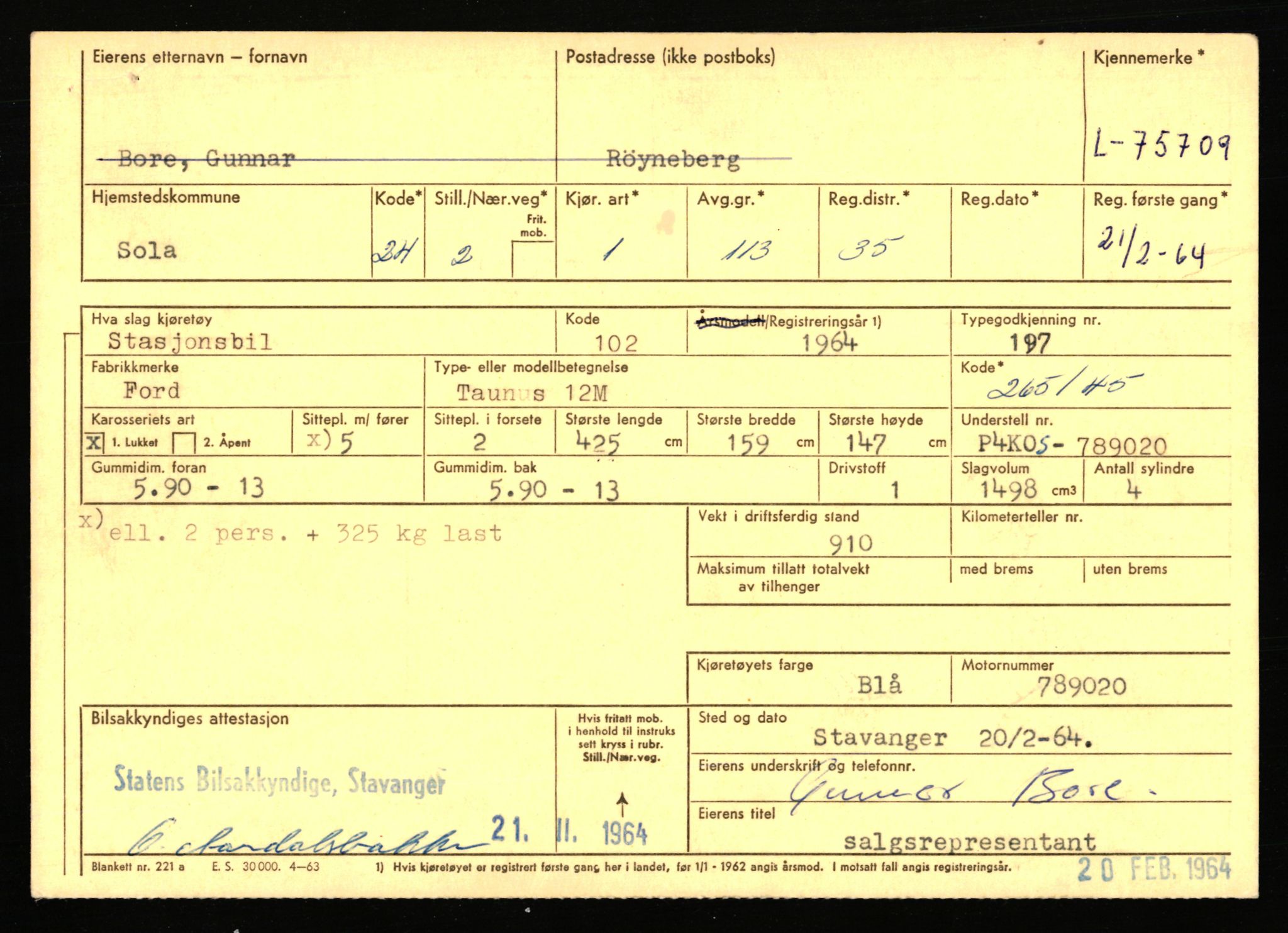 Stavanger trafikkstasjon, SAST/A-101942/0/F/L0068: L-75000 - L-76799, 1930-1971, p. 917