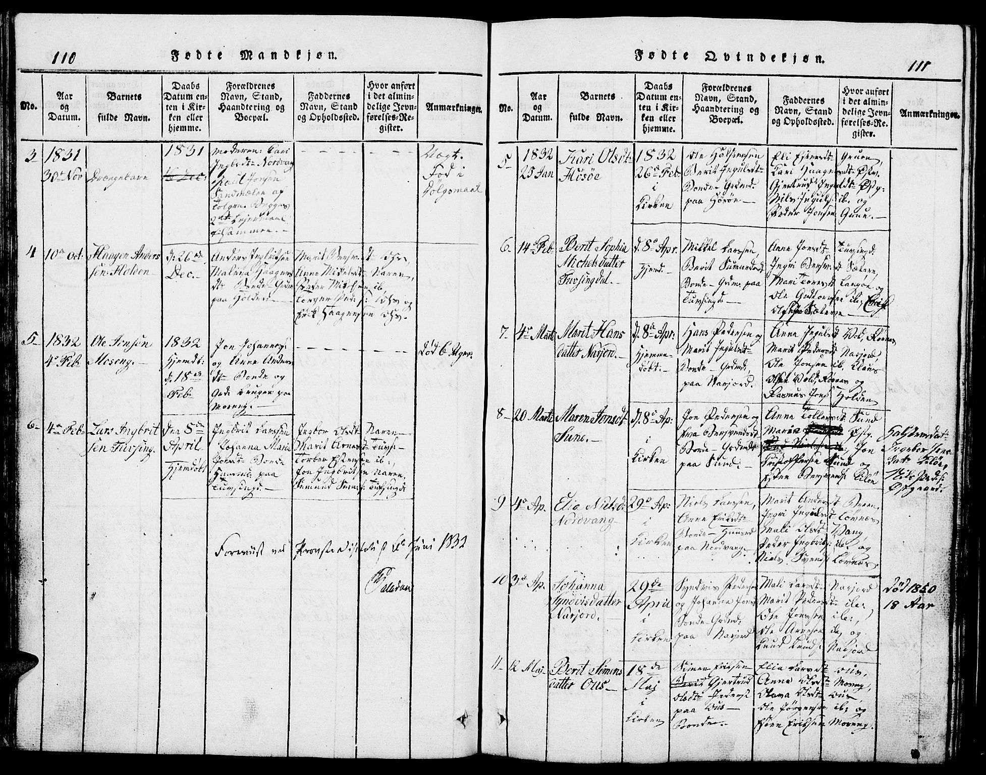 Tolga prestekontor, SAH/PREST-062/L/L0002: Parish register (copy) no. 2, 1815-1844, p. 110-111