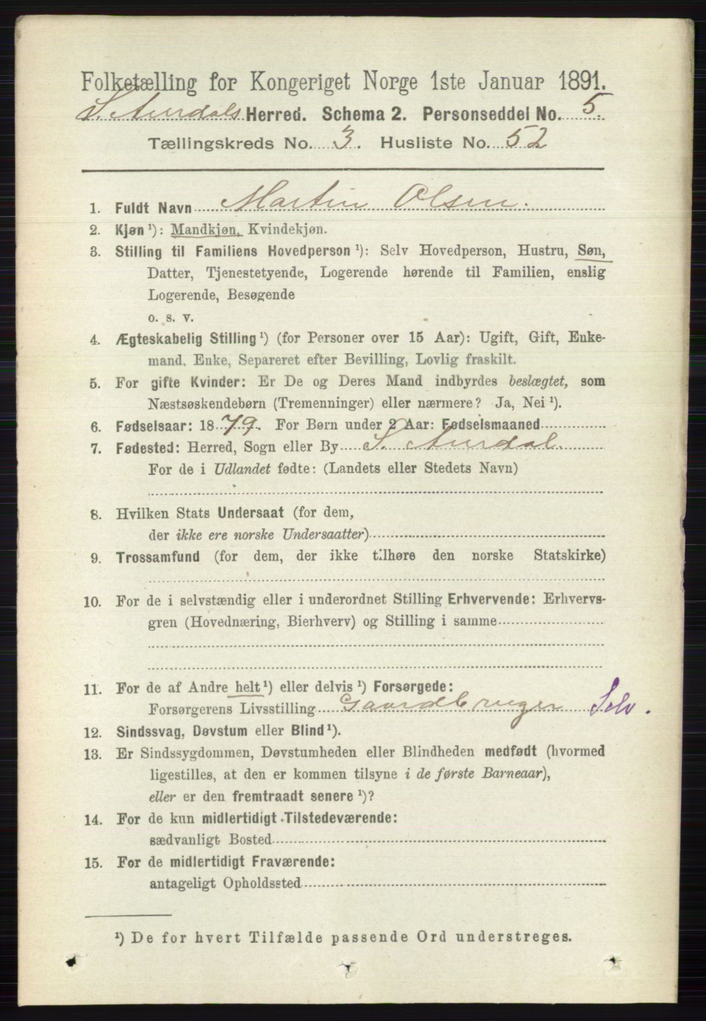 RA, 1891 census for 0540 Sør-Aurdal, 1891, p. 1996