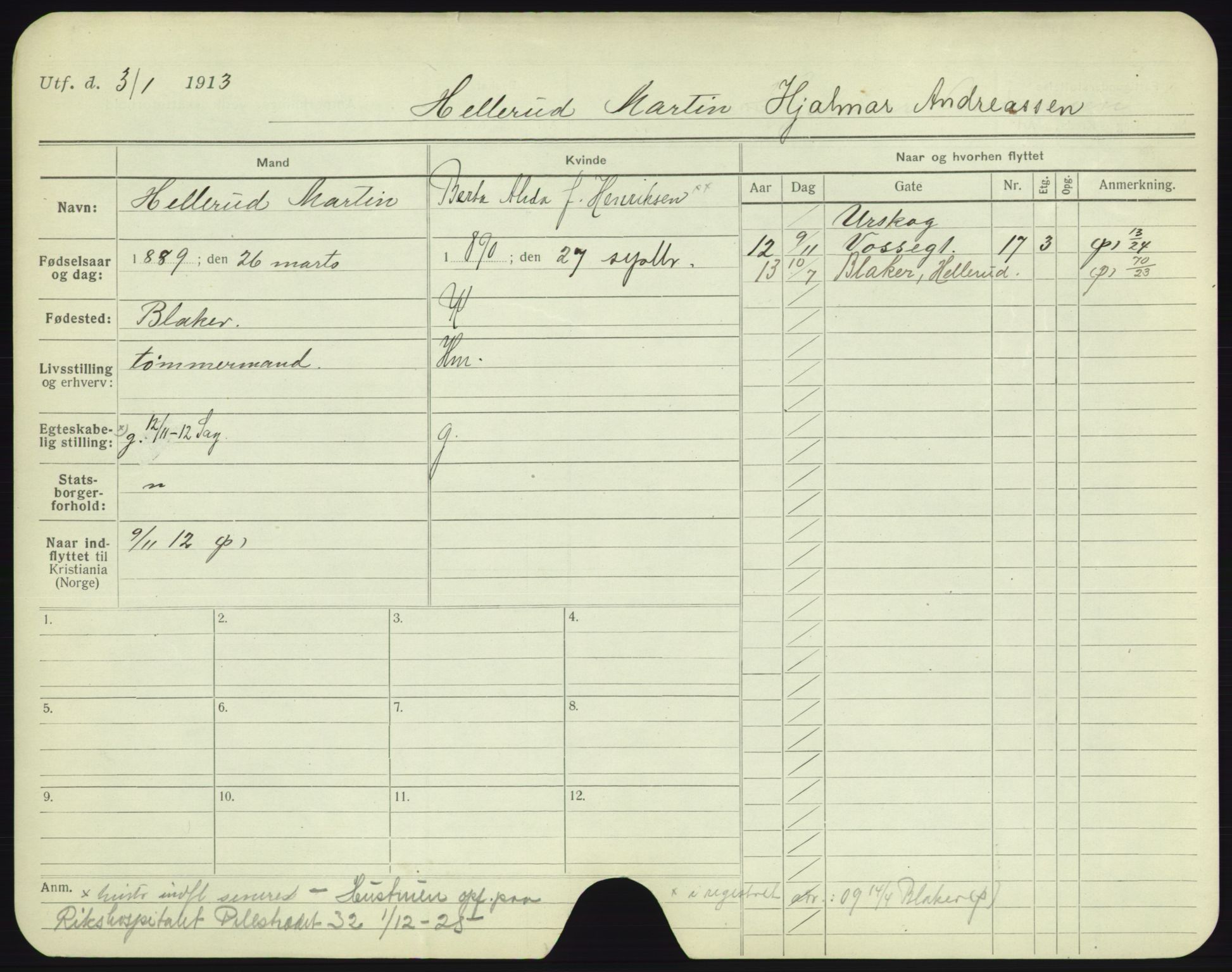 Oslo folkeregister, Registerkort, AV/SAO-A-11715/F/Fa/Fac/L0004: Menn, 1906-1914, p. 605a