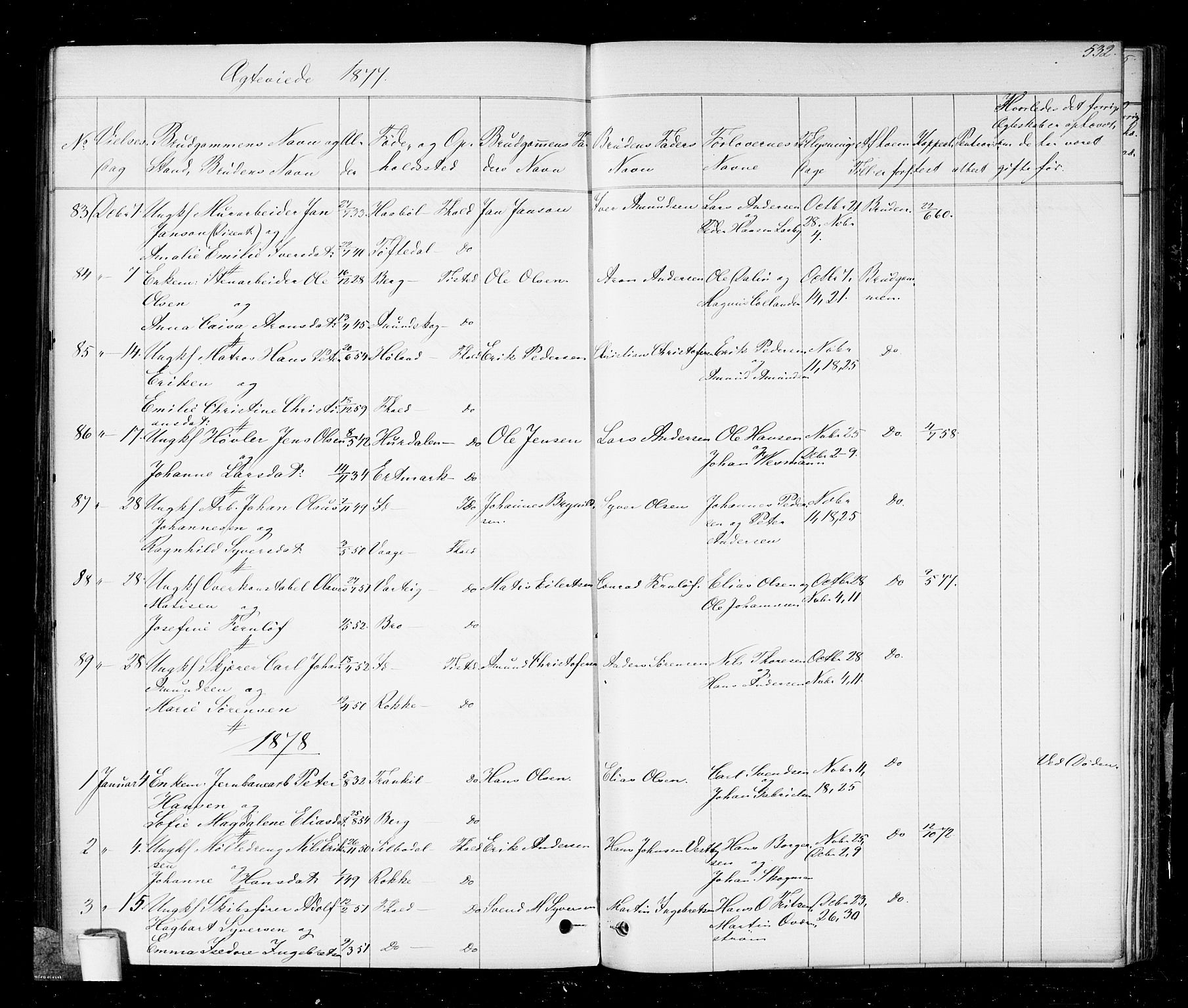 Halden prestekontor Kirkebøker, AV/SAO-A-10909/G/Ga/L0006: Parish register (copy) no. 6, 1869-1884, p. 532