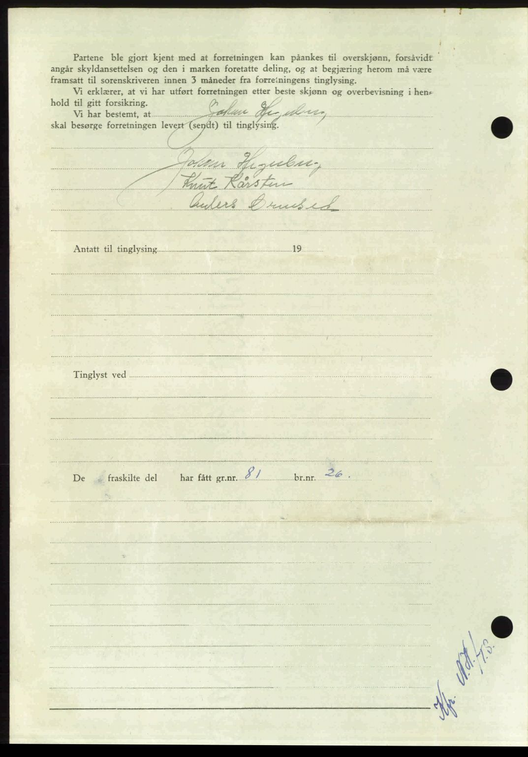 Nordmøre sorenskriveri, AV/SAT-A-4132/1/2/2Ca: Mortgage book no. A105, 1947-1947, Diary no: : 1681/1947