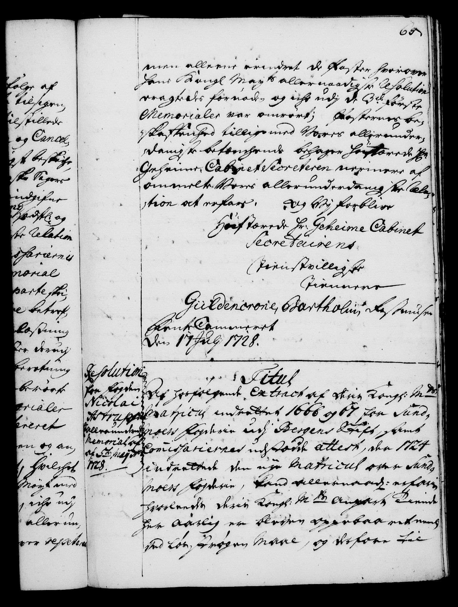 Rentekammeret, Kammerkanselliet, RA/EA-3111/G/Gg/Gga/L0003: Norsk ekspedisjonsprotokoll med register (merket RK 53.3), 1727-1734, p. 65