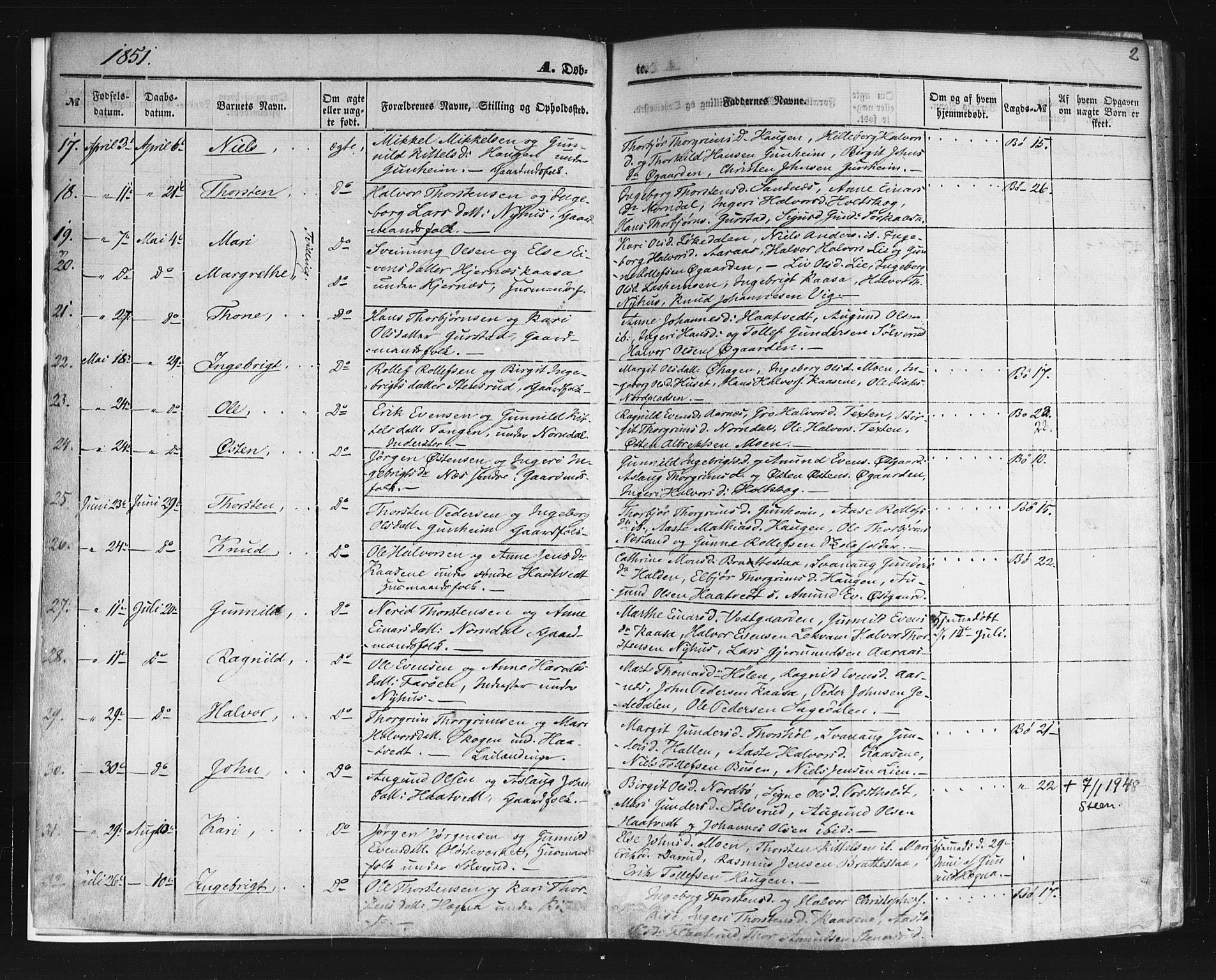 Sauherad kirkebøker, AV/SAKO-A-298/F/Fb/L0001: Parish register (official) no. II 1, 1851-1877, p. 2